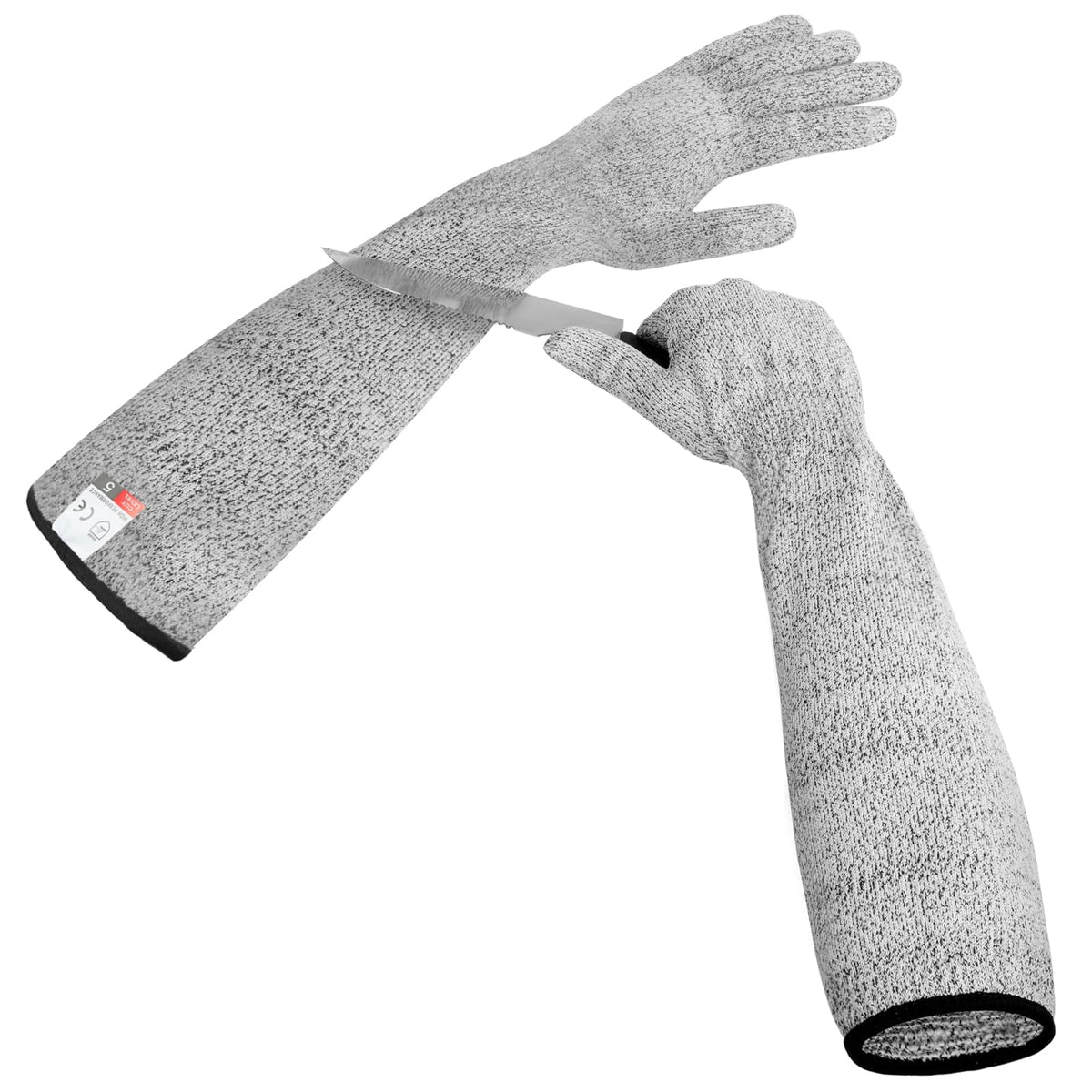 KASTWAVE Level 5 Cut Resistant Safety Gloves, Long Sleeve 45cm Protection for Kitchen and Heavy Duty Work, Food Grade Durable Gloves for Cooking, Gardening and DIY, Gray
