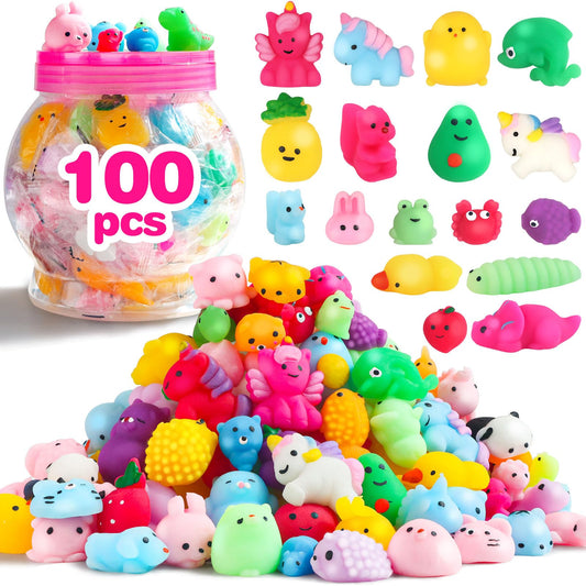 FUNNYB&G Kawaii Mochi Squishies Fidget Toy - 100 pcs Squishy Party Favors Kids Classroom Prize Birthday Goodie Bag Stuffers - Stress Relief Pack for Girls Boys Christmas Valentines Gift (Classic)