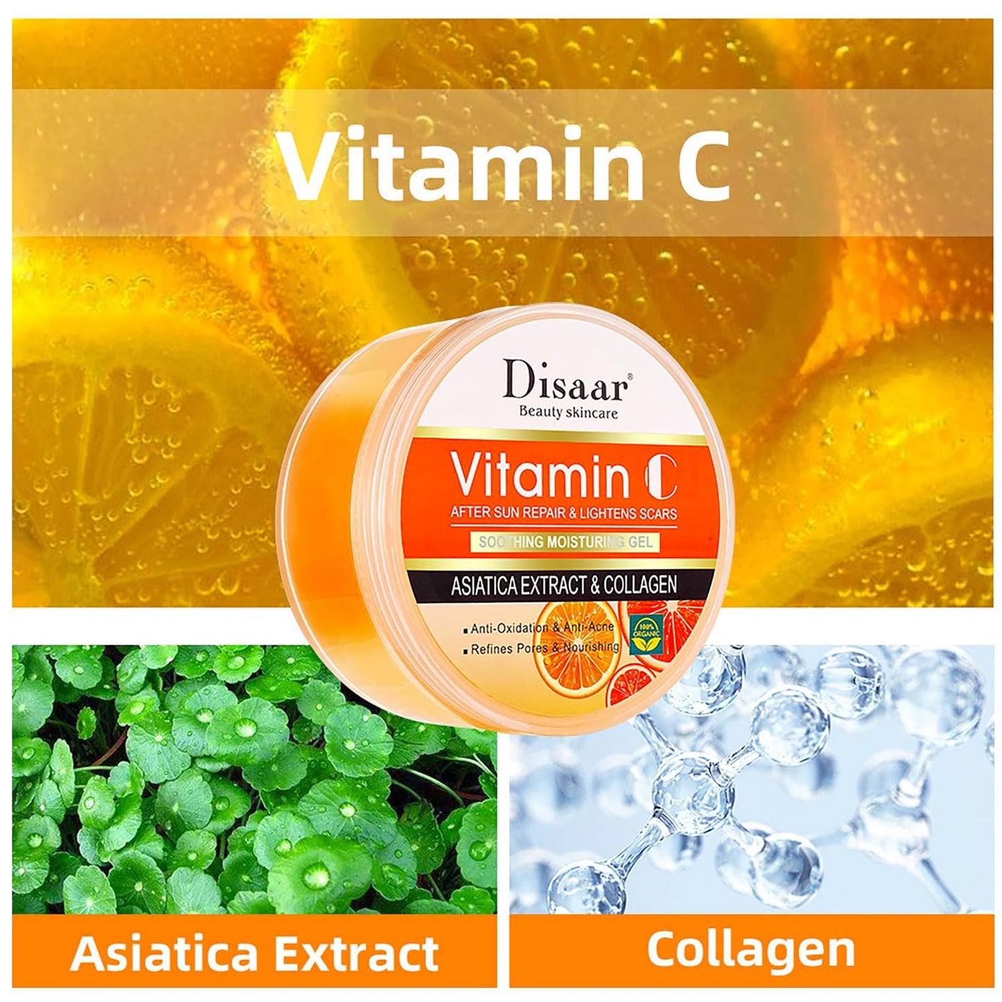 (NET) Disaar Collagen Moisturizing Gel with Vitamin C, Orance Extract After Sun Repair, Smoothing, Pore Refining, Anti-Oxidation