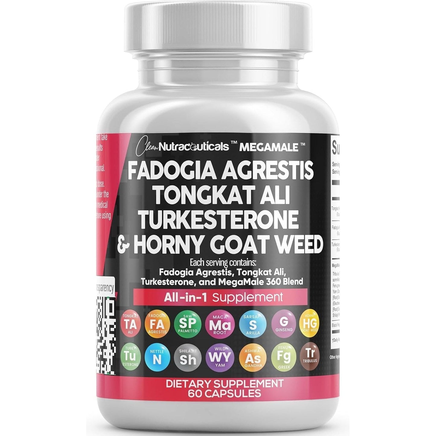 Clean Nutraceuticals Fadogia Agrestis Tongkat Ali Turkesterone Supplement with Horny Goat Weed, Saw Palmetto, Maca Root, Siberian Ginseng, Tribulus Terrestris, Fenugreek, Wild Yam - 60 Count - Medaid International