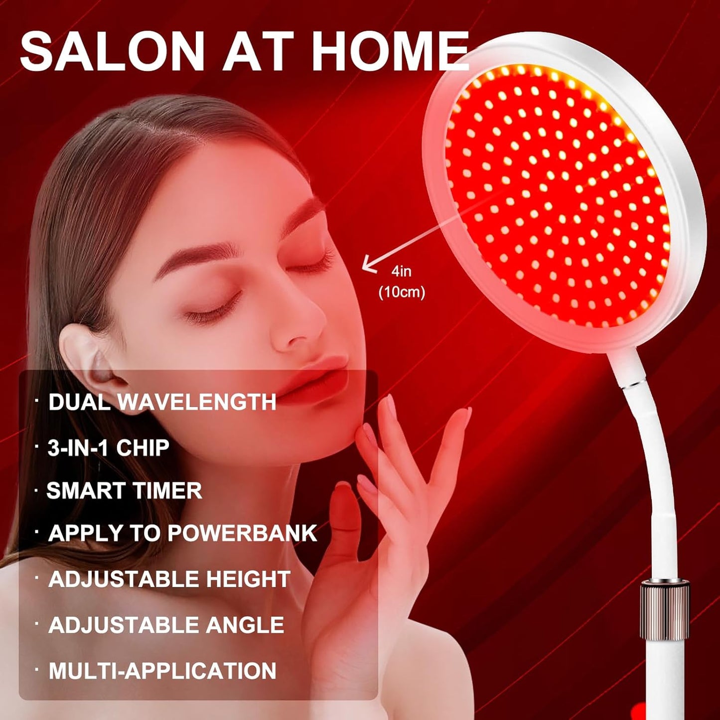 Red Light Therapy Lamp With Base, 660nm&850nm Infrared Lamp, 3-IN-1 Chip Design & Adjustable Gooseneck & 15/30/45mins Timer, 100LEDs Red Lights for Home/Office Use - Medaid International