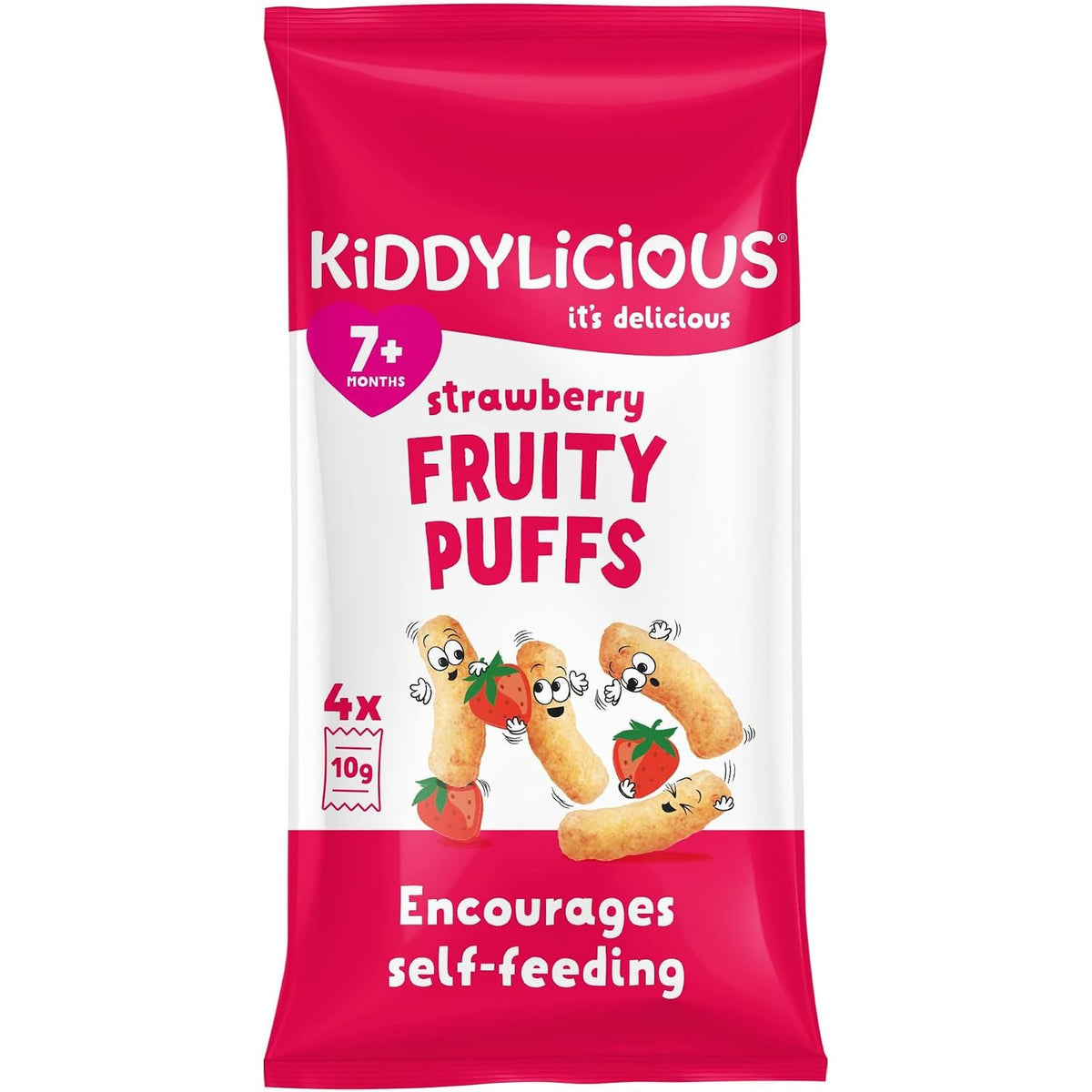 Kiddylicious Strawberry Fruity Puffs-Kids Snack - Crumb Free - Suitable for 7+ Months - 4 Packs (4x10gms)