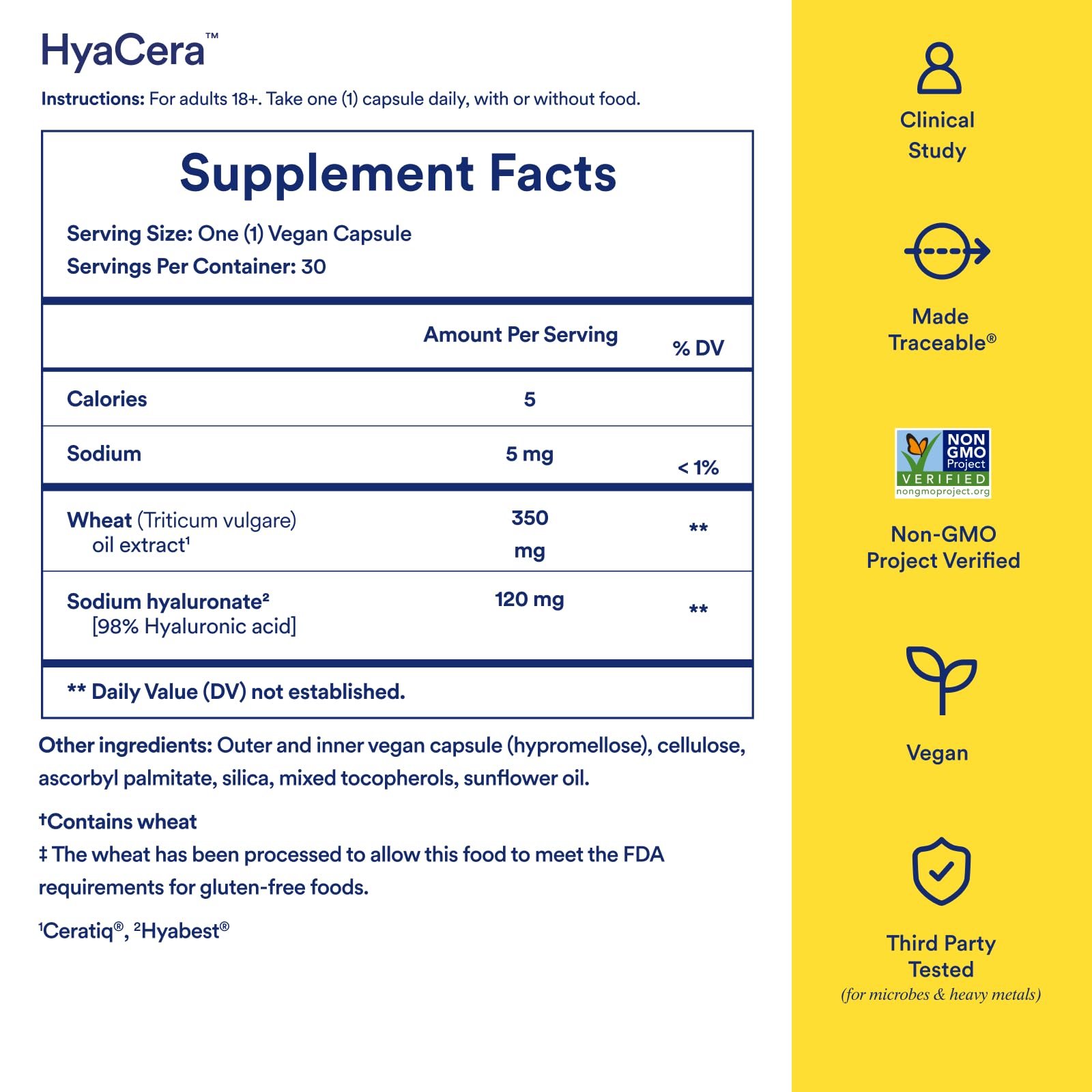 Ritual HyaCera Skin Supplement for Wrinkle Support, with Hyabest® and Ceratiq® for Skin Hydration Support, Hyaluronic Acid, Glycolipids, Ceramides, Gluten Free, Non GMO, Vanilla Essence, 30 Day Supply - Medaid International