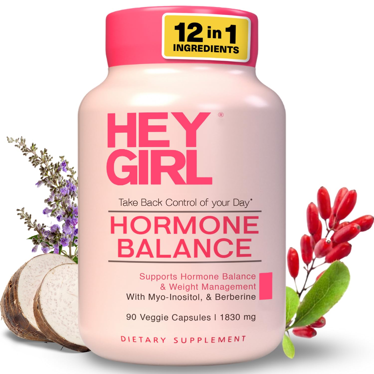 Hey Girl Hormone Balance for Women – 12in1 for Menopause, PCOS, PMS, Mood, Hot Flash, Hormonal Support– w Myo-Inositol, Berberine, Maca Root, Black Cohosh, DIM, Dong Quai - Medaid International