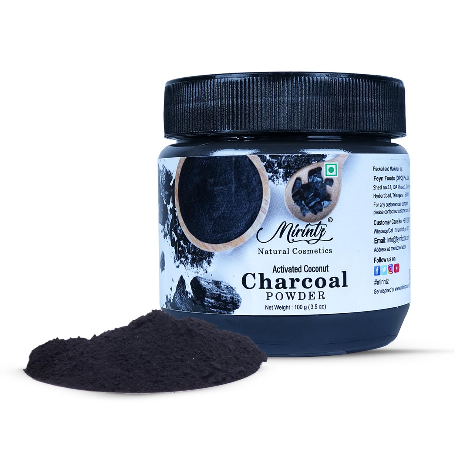 Mirintz 100% Natural Activated Charcoal Powder | (Size) Charcoal Powder for Beauty & Cosmetics | Used in Skin Care, Body Scrub, Facial Cleanser & Face Wash | Ayurvedic Support for Teeth & Soap Making - Medaid International
