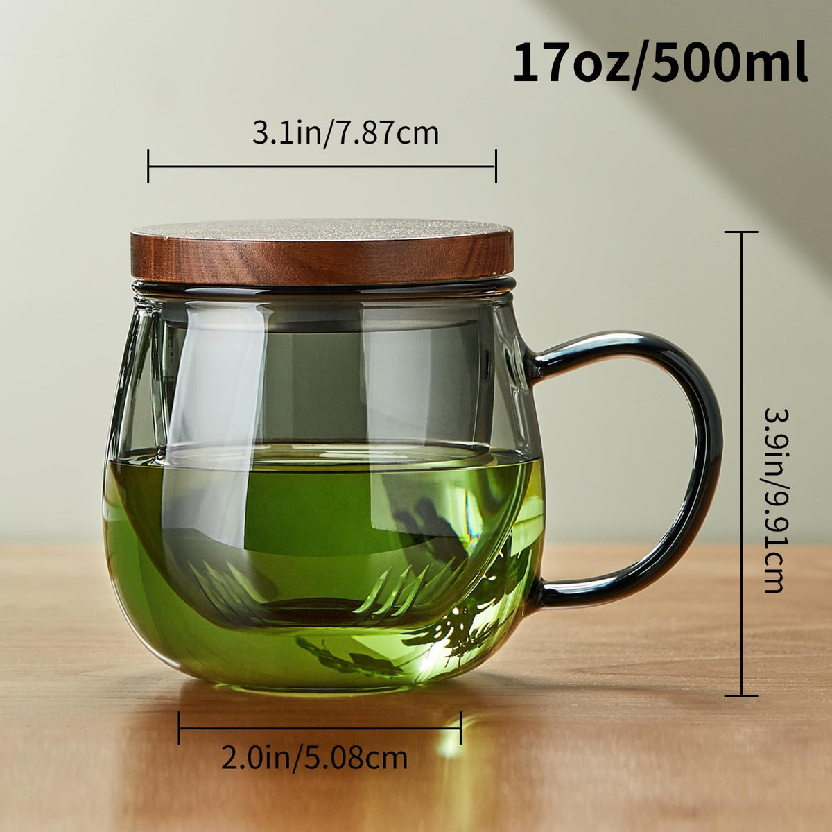 KASTWAVE 17oz (500ml) Borosilicate Glass Tea Cup with Infuser & Lid - Large Clear Mug for Loose Leaf & Blooming Tea, Tea Bags, Tea Bags - Perfect Christmas or Birthday Gift