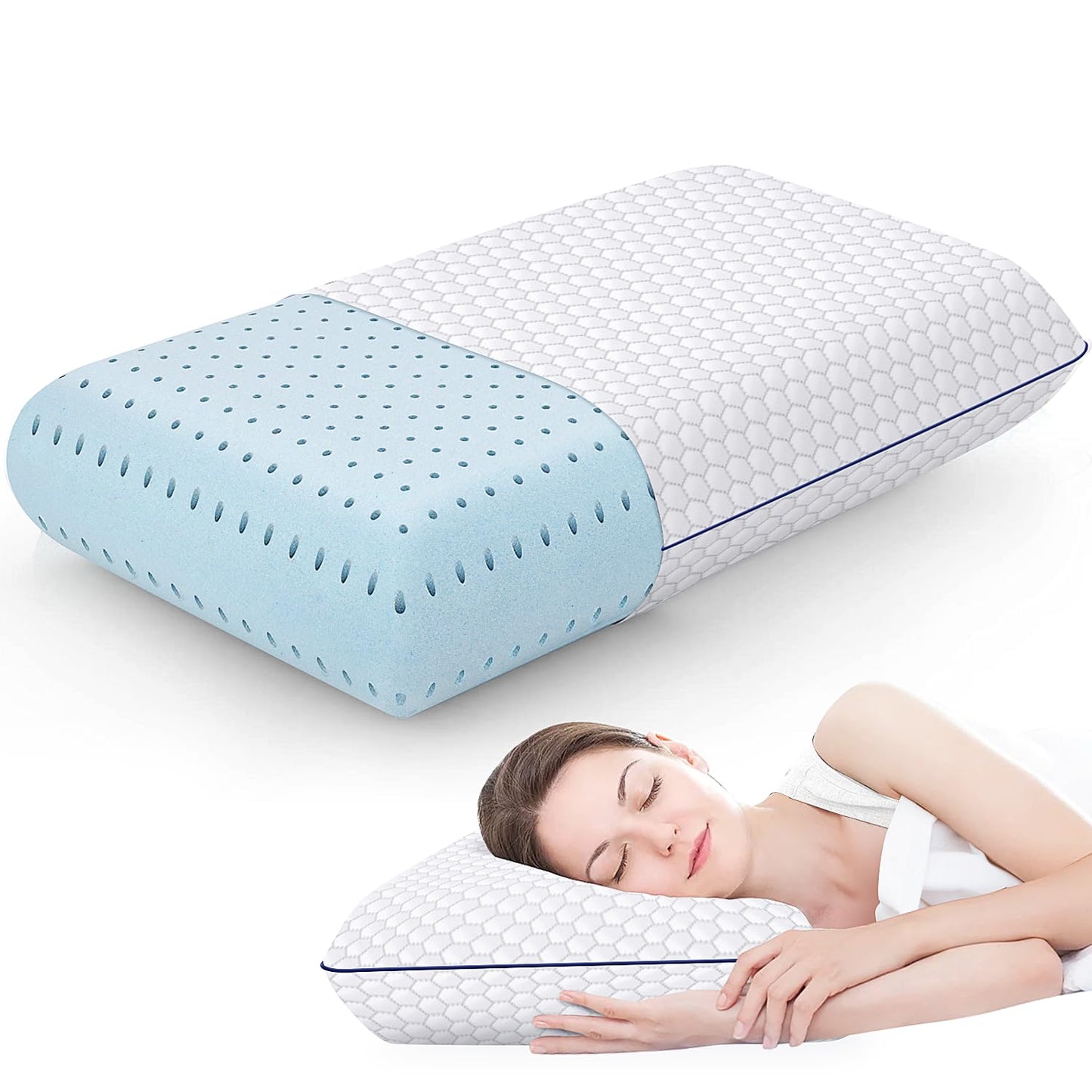 CushyOasis Memory Foam Pillows for Side, Back and Stomach Sleepers, Bed Pillow with Washable Cover and Breathable Mesh, Bed Pillow for Sleeping Standard Size (Grey) - Medaid International