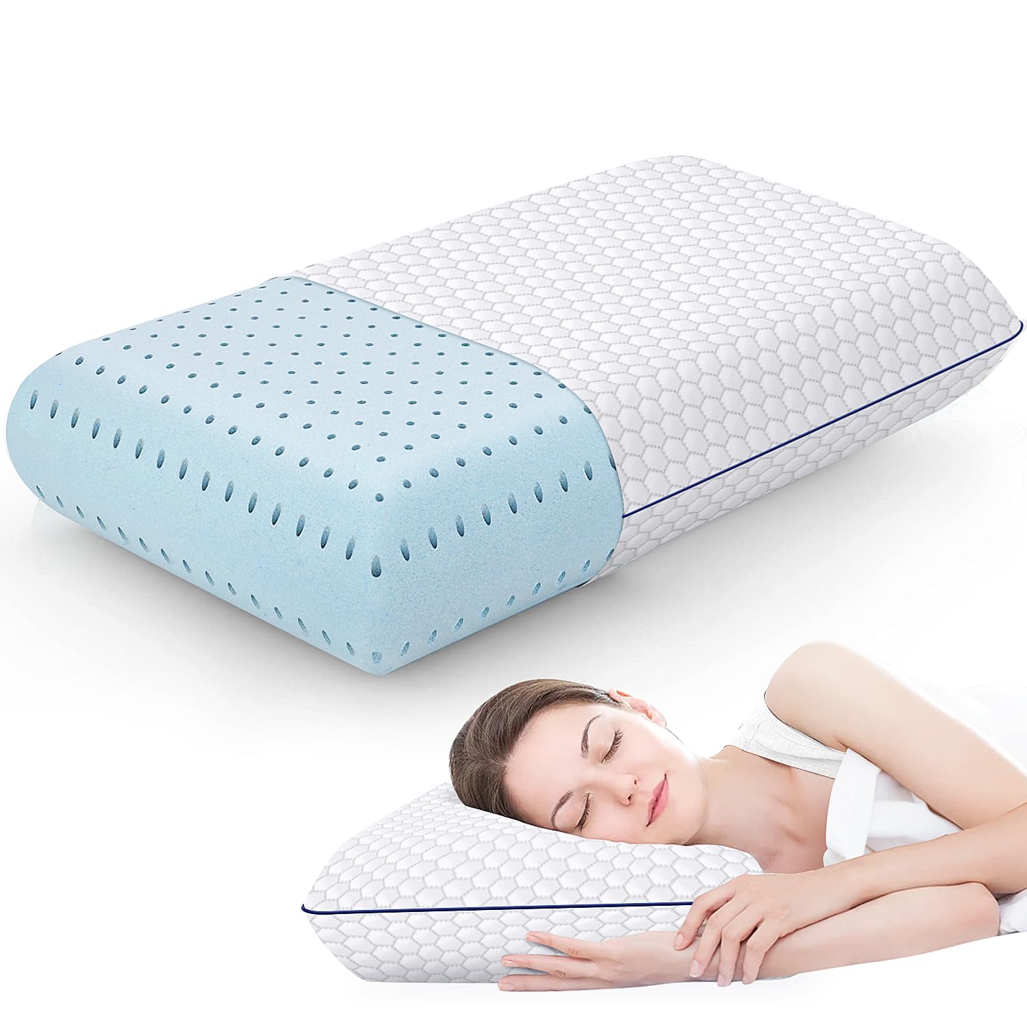 CushyOasis Memory Foam Pillows for Side, Back and Stomach Sleepers, Bed Pillow with Washable Cover and Breathable Mesh, Bed Pillow for Sleeping Standard Size (Grey) - Medaid International
