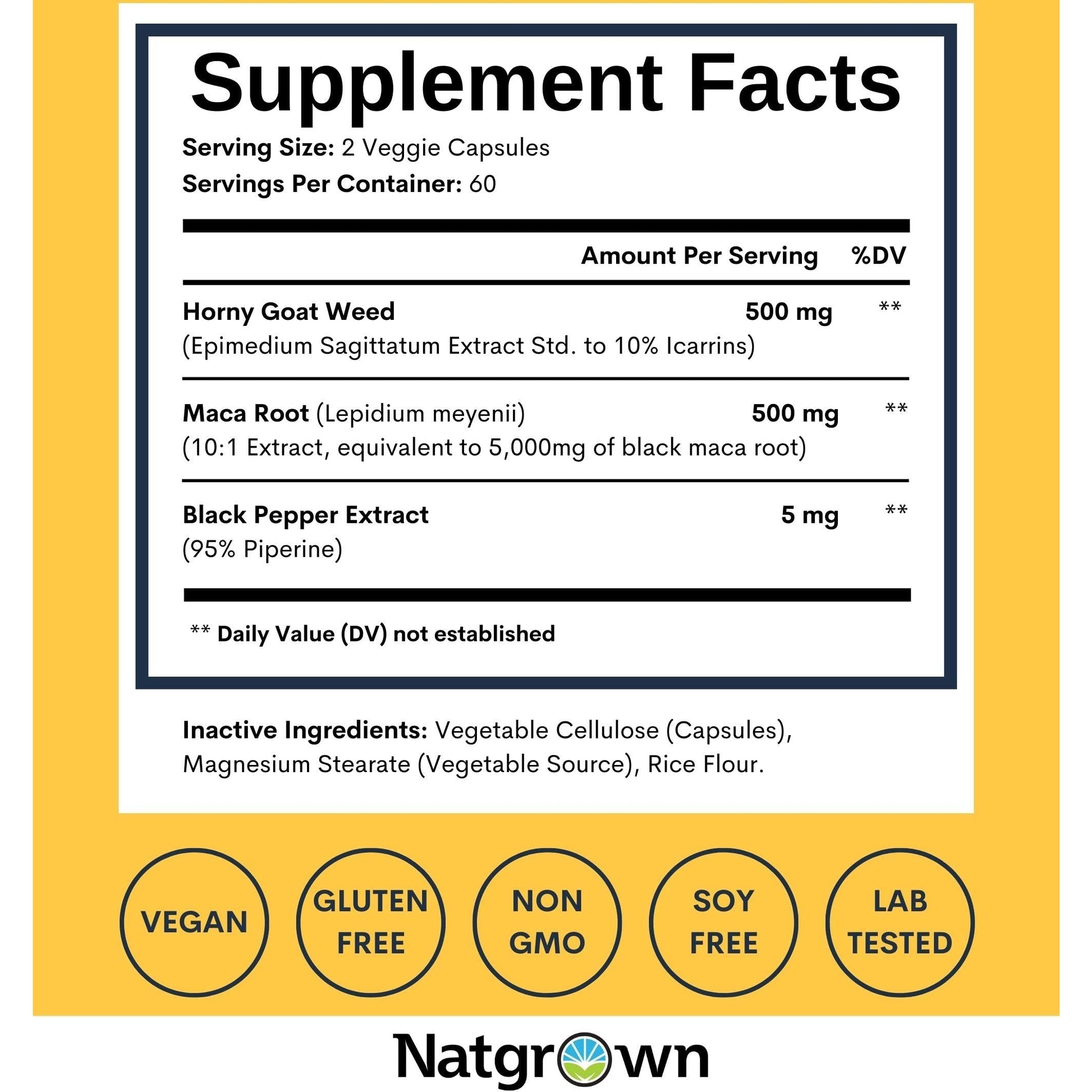 Natgrown Horny Goat Weed and Maca Root Extract Supplement for Men & Women (Epimedium Extract, Hornygoatweed) Vegan Capsules -120 Ct - Medaid International