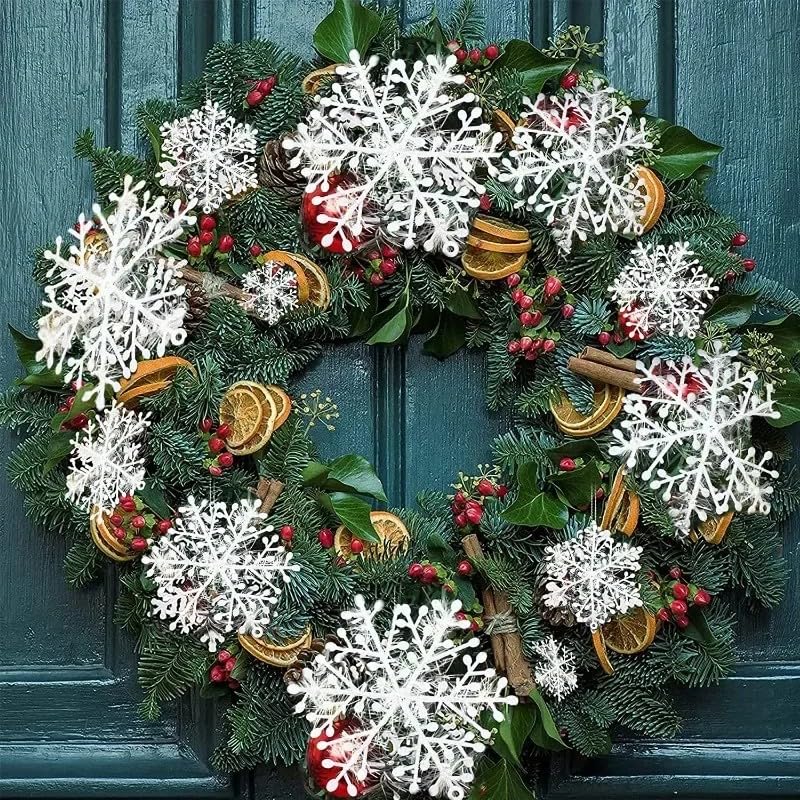 30Pcs White Christmas Tree Snowflake Ornament 15cm Xmas Tree Hanging Glitter Snowflake DIY New Year Garland Home Decoration - Medaid International