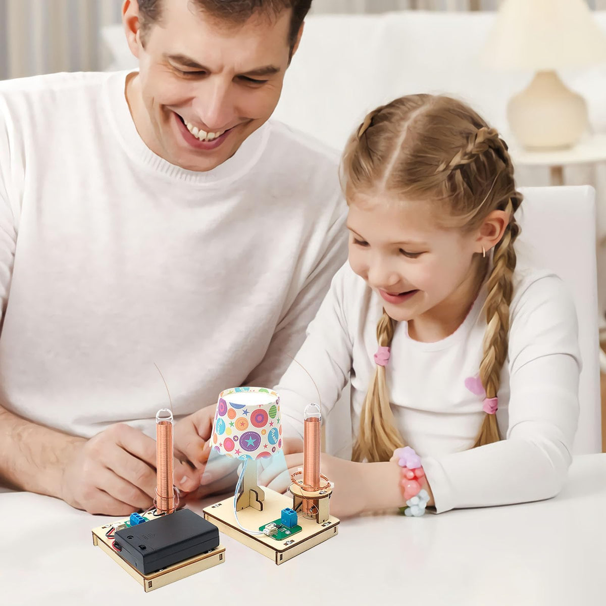 KASTWAVE Science Experiment Kits for Kids, 2 in 1 Wooden STEM Kits for Learn Wireless Transmission of Electricity, DIY Educational Science Building Sets Crafts for Boys and Girls 8-13 Year Old