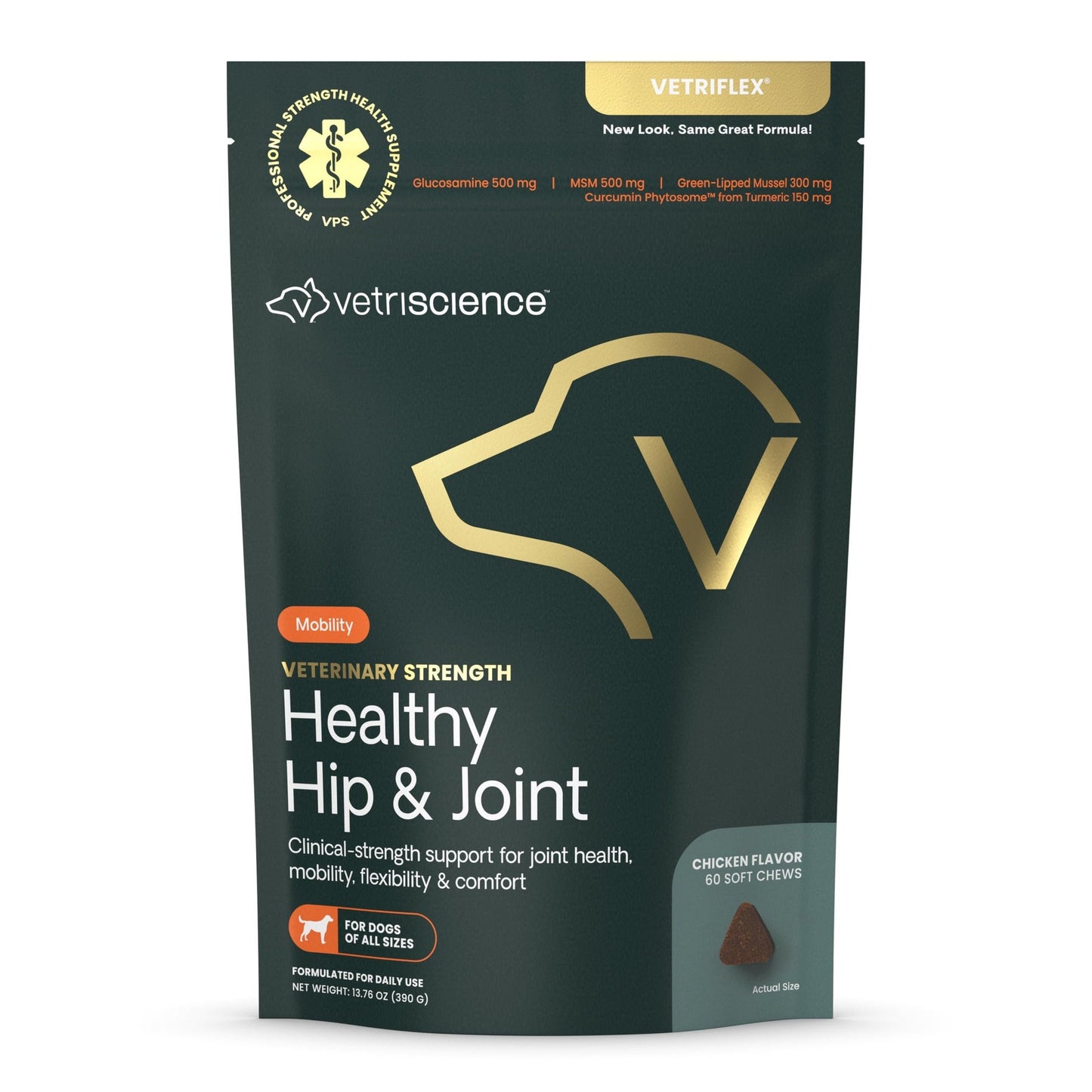 VETRISCIENCE Veterinary Strength Healthy Hip & Joint Chews - Joint Health Supplement for Dogs - Supports Mobility & Flexibility - 60 Count