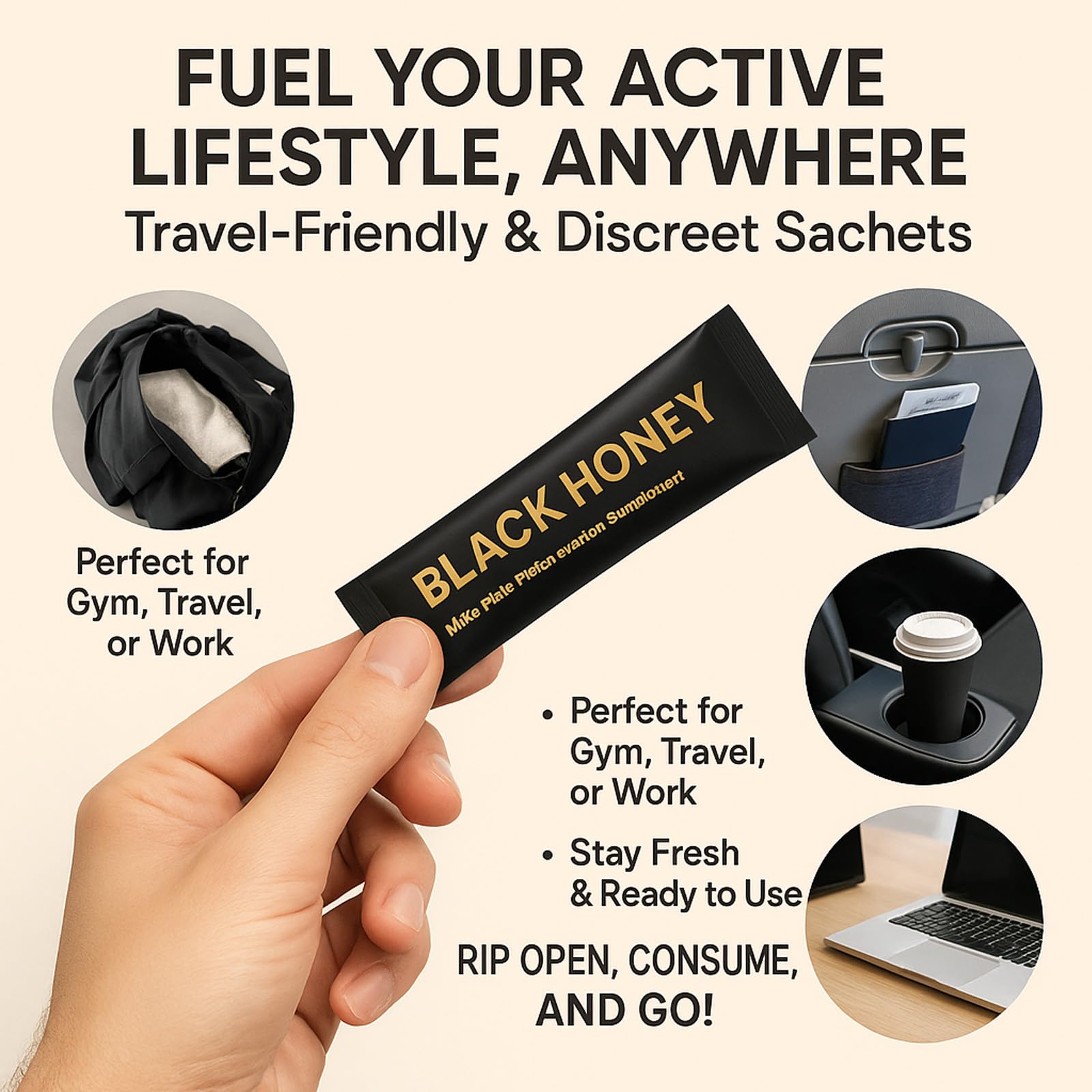 Black Honey Sticks Natural Energy & Vitality Packs – Raw Organic Honey with Maca, Ginseng & Black Ginger Extracts, Travel-Size Sachets, Male Wellness & Daily Support (Box of 10) - Medaid International