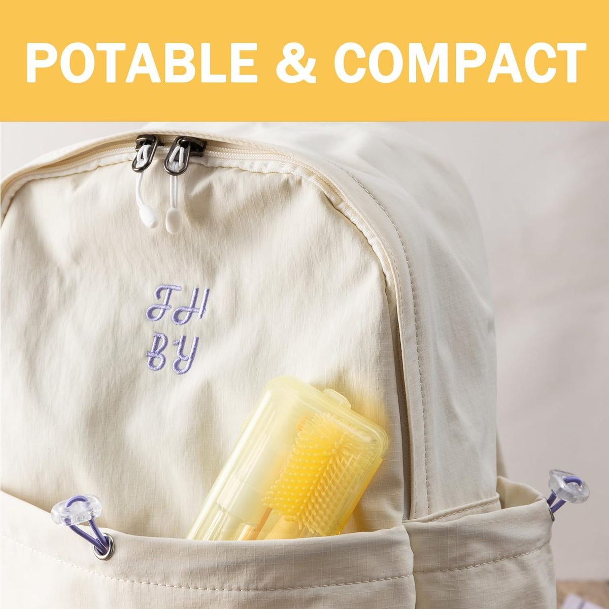 6-in-1 Baby Bottle Cleaning Kit, Portable Travel Bottle Brush Set with Nipple Brush, Straw Brush, Soap Dispenser, Drying Rack & Storage Box, BPA-Free, Compact Infant Feeding Essentials (Yellow)