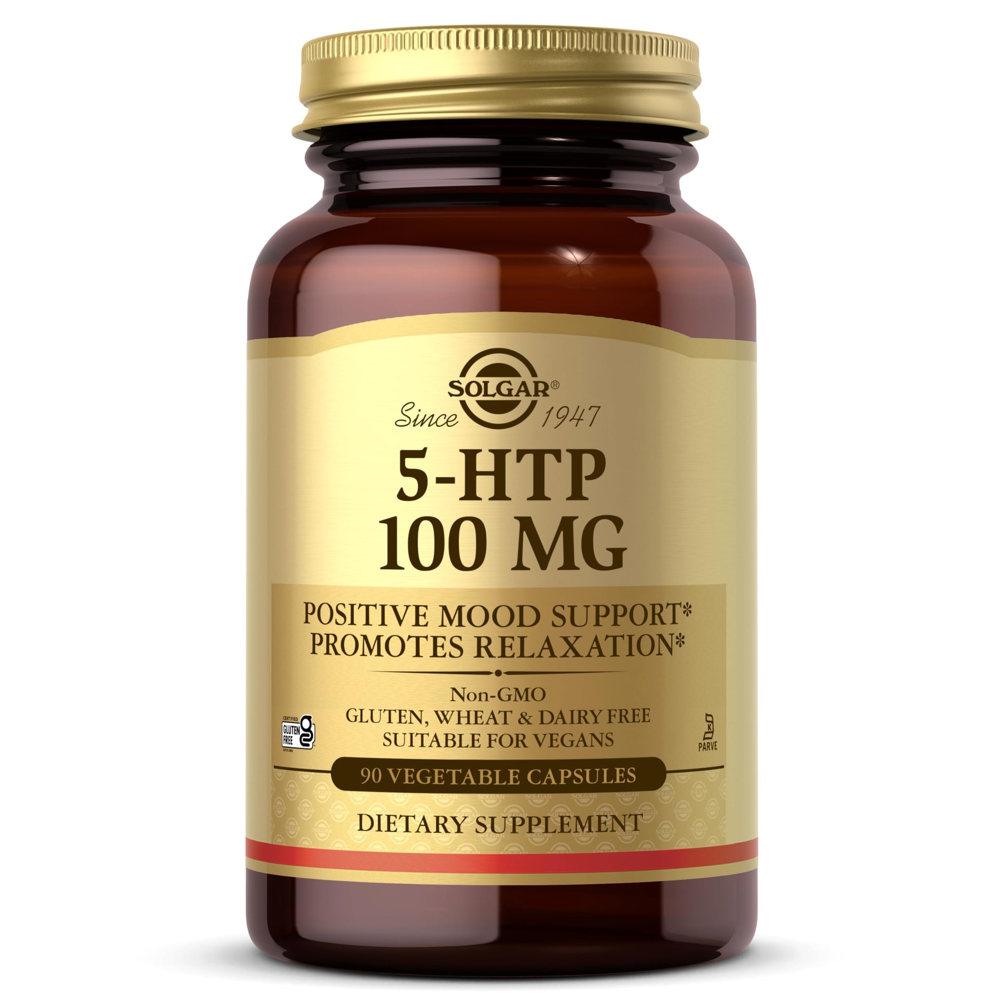 Solgar 5-HTP 100 mg, 90 Vegetable Capsules - Promotes Relaxation - Positive Mood & Stress Support - Non-GMO, Vegan, Gluten Free, Dairy Free, Kosher - 90 Servings - Medaid International