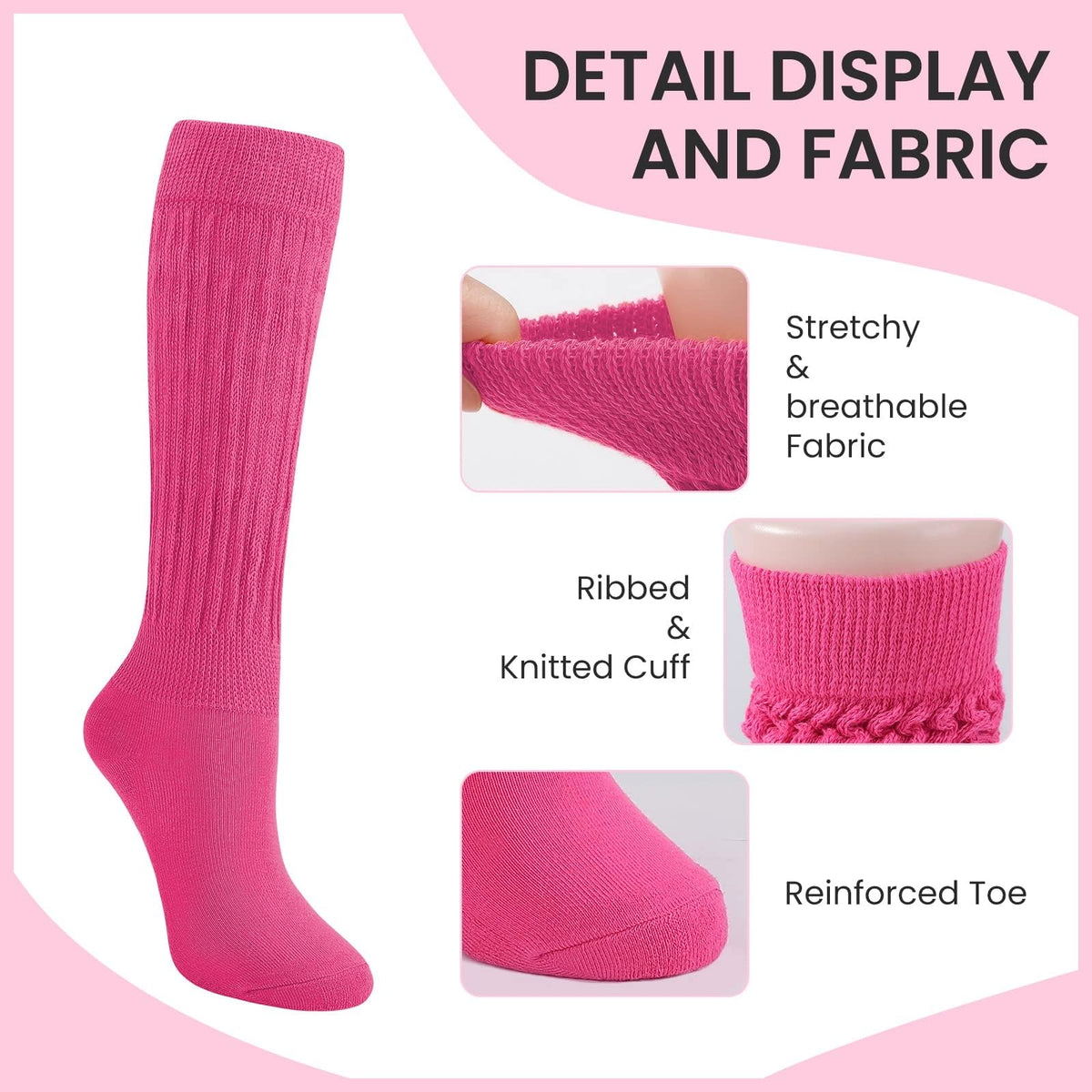Slouch Socks Women Knee High Scrunch Socks for Women Pack of 3
