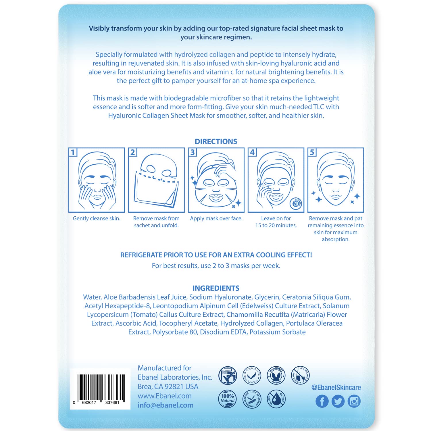 Ebanel 10 Pack Collagen Face Mask with Hyaluronic Acid, Vitamin C, Peptide, Aloe, Instant Brightening Hydrating Face Masks Skincare Korean Sheet Mask, Skin Firming, Lifting Anti Aging Facial Masks - Medaid International