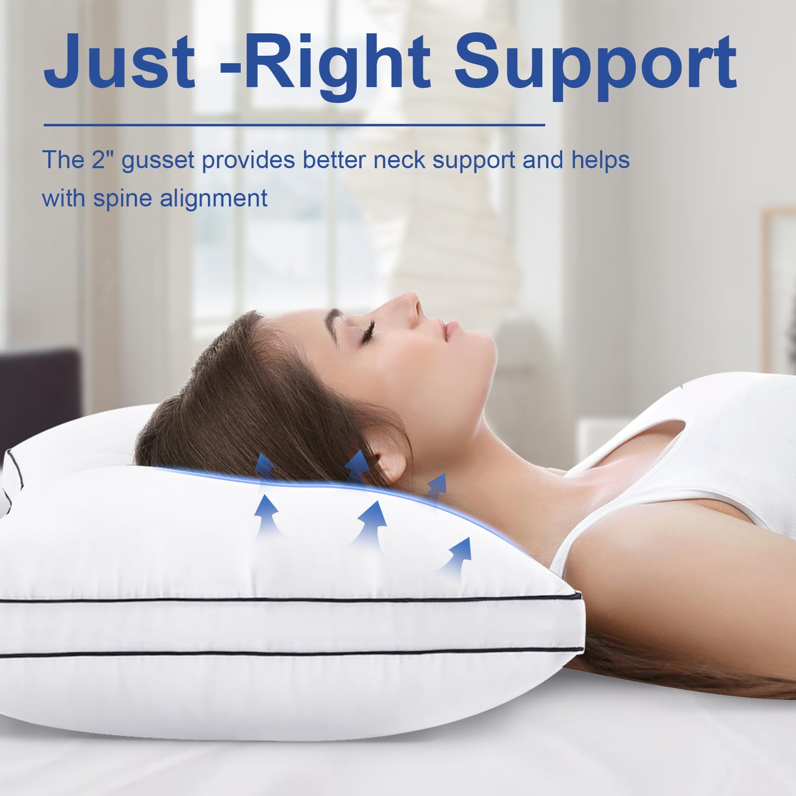 Premium Pillows Standard Size Set of 2, Fluffy and Supportive 7D Down Alternative Bed Pillow, Luxury Soft Hotel Quality Gusseted Pillow for Side Back Stomach Sleeper,Relief Neck Head and Shoulder Pain - Medaid International