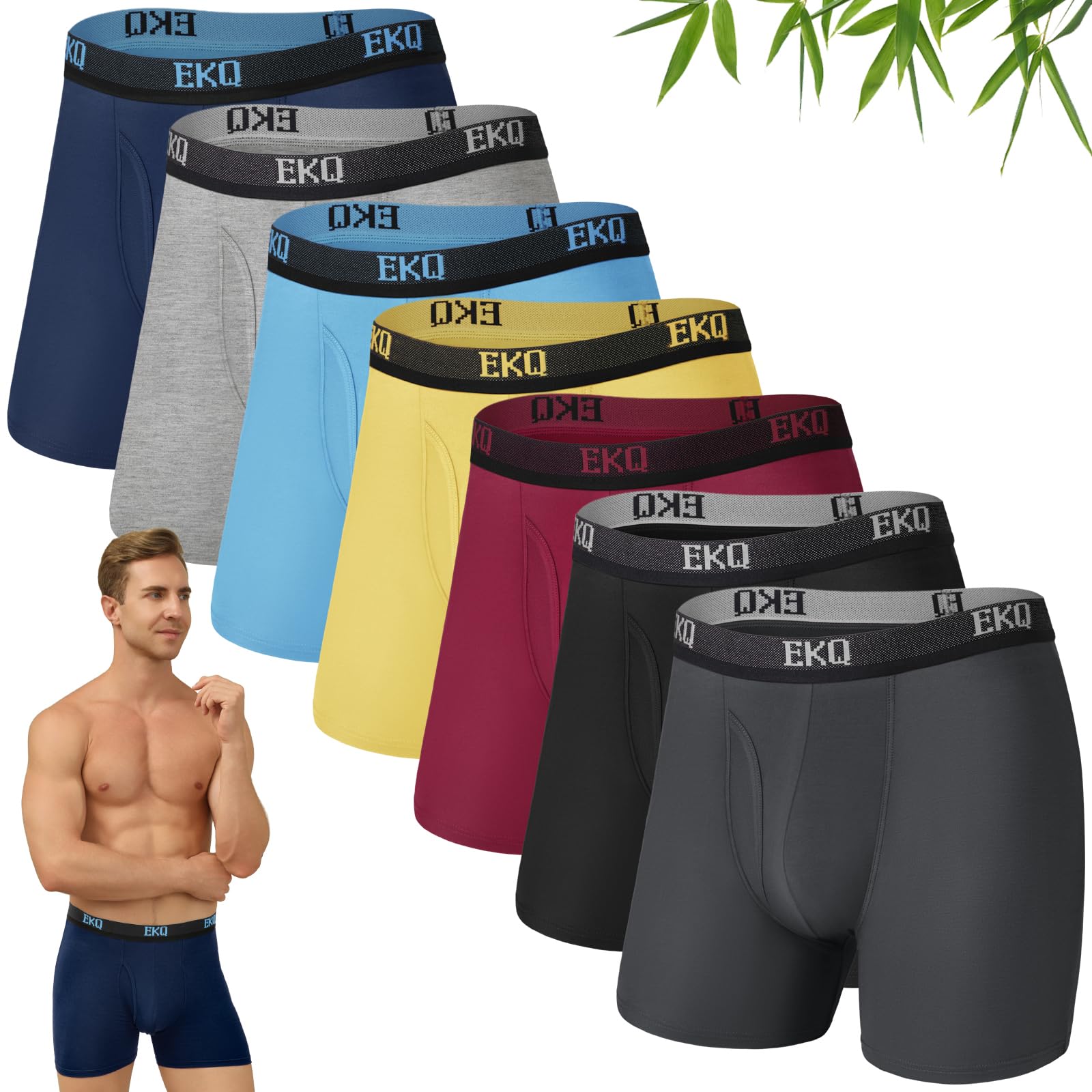 EKQ Mens Underwear Breathable Boxer Briefs 7 Pack Bamboo Rayon Boxers for Men Soft Stretchy Men's Underwear with Fly - Medaid International