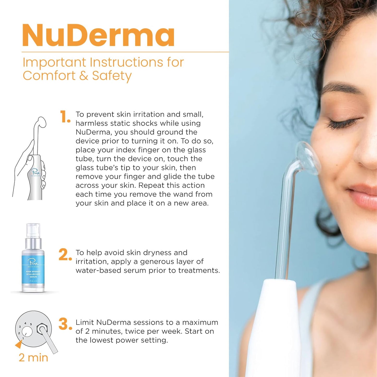 Pure Daily Care NuDerma Handheld Skin Therapy Wand Machine w/Neon – Anti-Aging - Skin Tightening - Wrinkle Reducing - Dark Circles – Clarifying - Hair & Scalp Stimulator - Medaid International