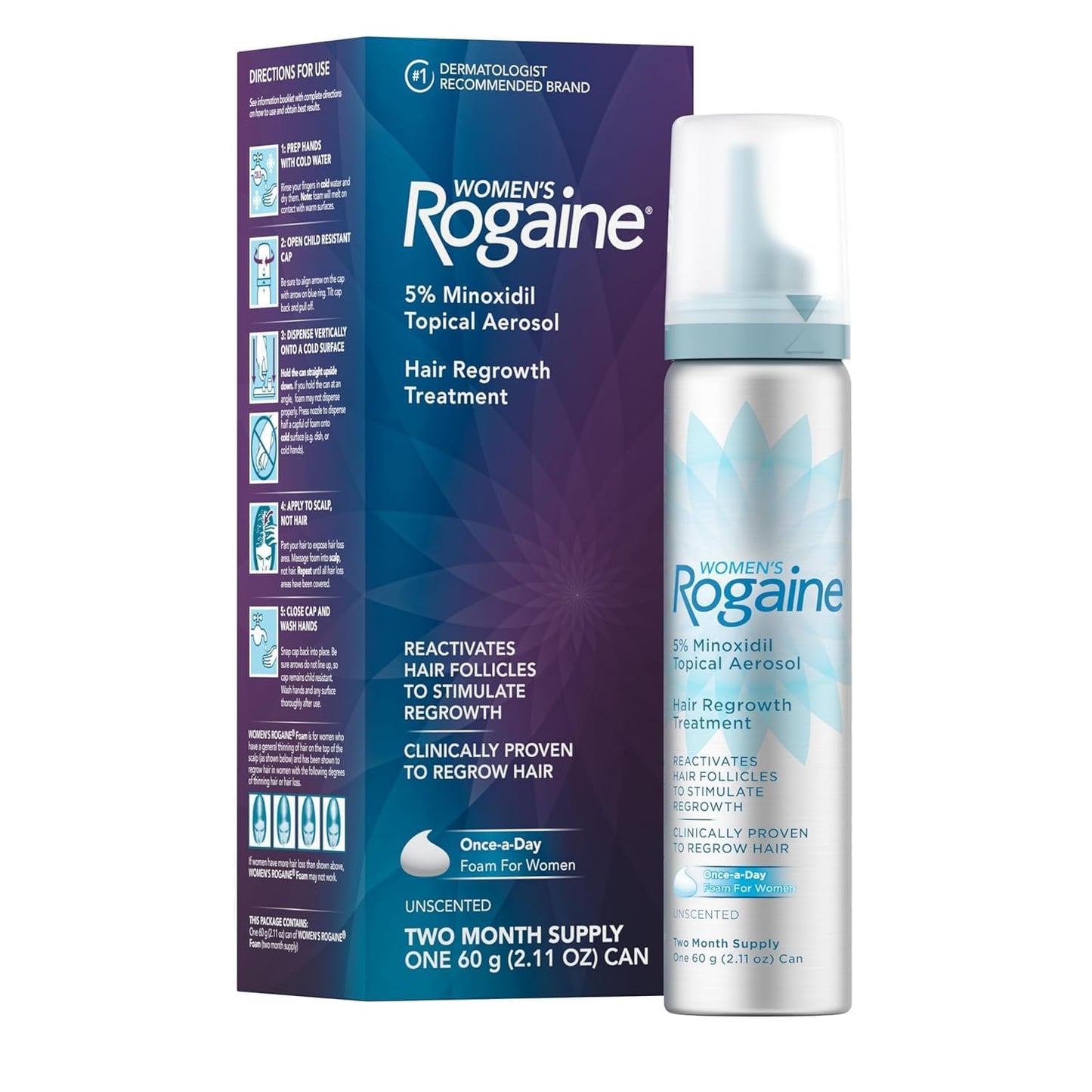 Rogaine 5% Minoxidil Foam, Topical Once-A-Day Hair Loss Treatment for Women to Regrow Fuller, Thicker Hair, Unscented, 2-Month Supply, 2.11 oz - Medaid International