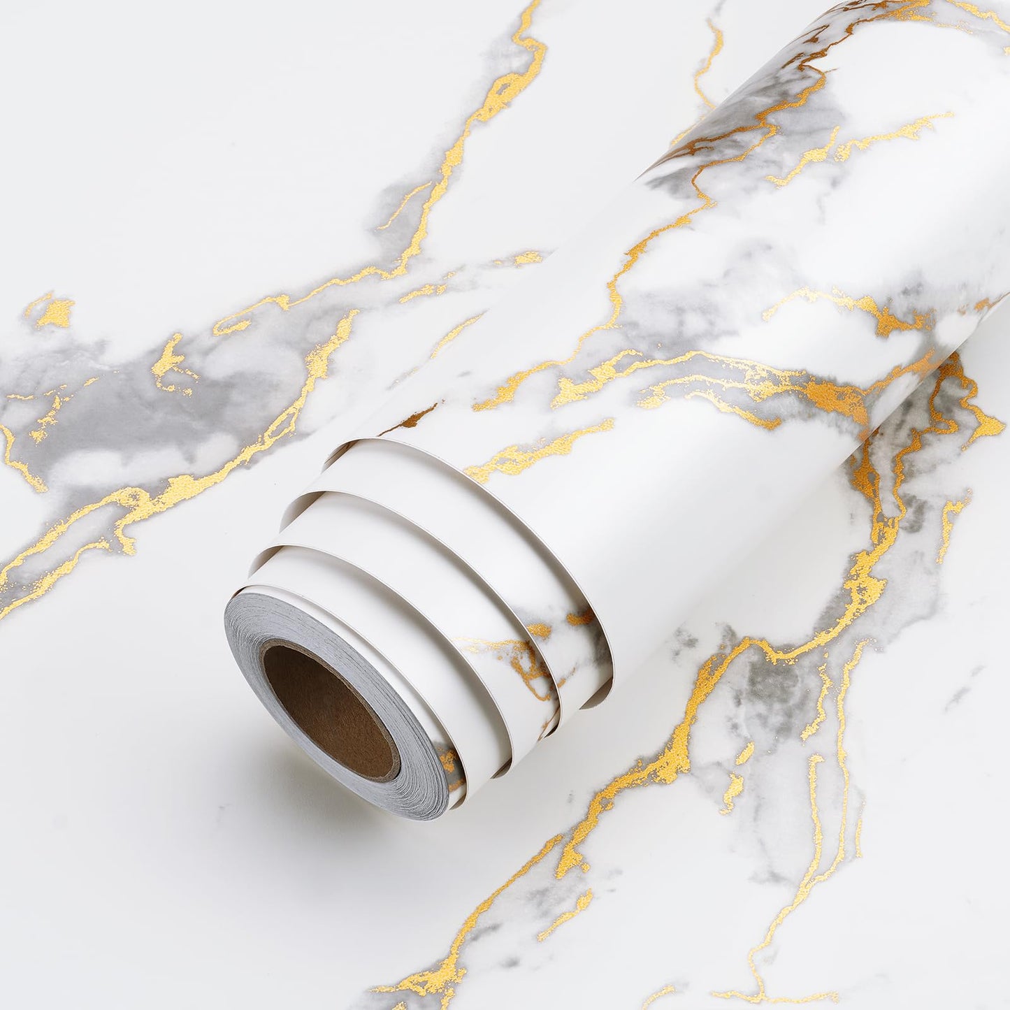 LACHEERY Thick White Marble Peel and Stick Wallpaper White and Gold Wallpaper for Kitchen Accent Wall Paper Counter Cover Peel and Stick Countertop Contact Paper Waterproof Matte Marble Roll 12"x160" - Medaid International