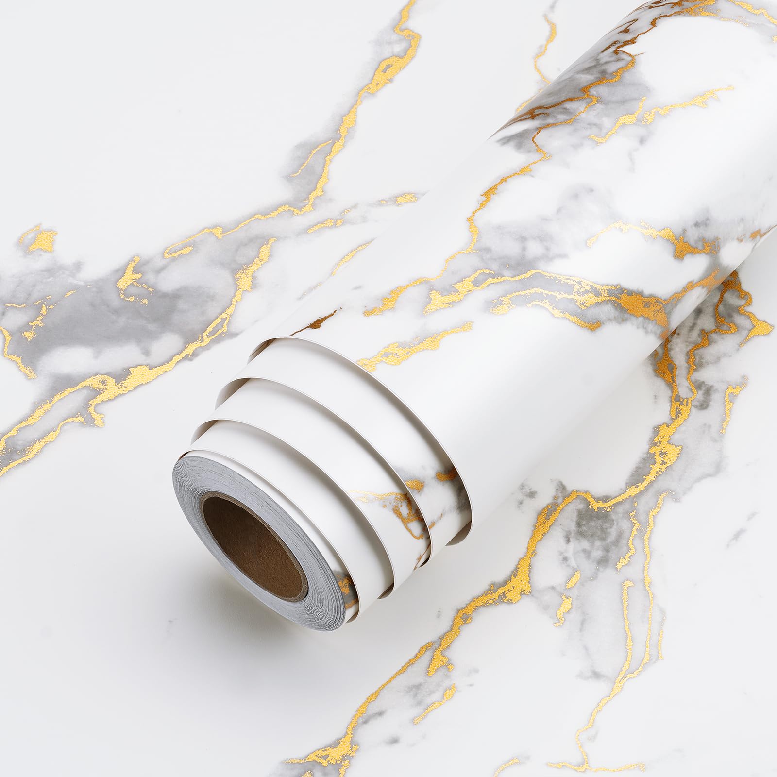 LACHEERY Thick White Marble Peel and Stick Wallpaper White and Gold Wallpaper for Kitchen Accent Wall Paper Counter Cover Peel and Stick Countertop Contact Paper Waterproof Matte Marble Roll 12"x160" - Medaid International