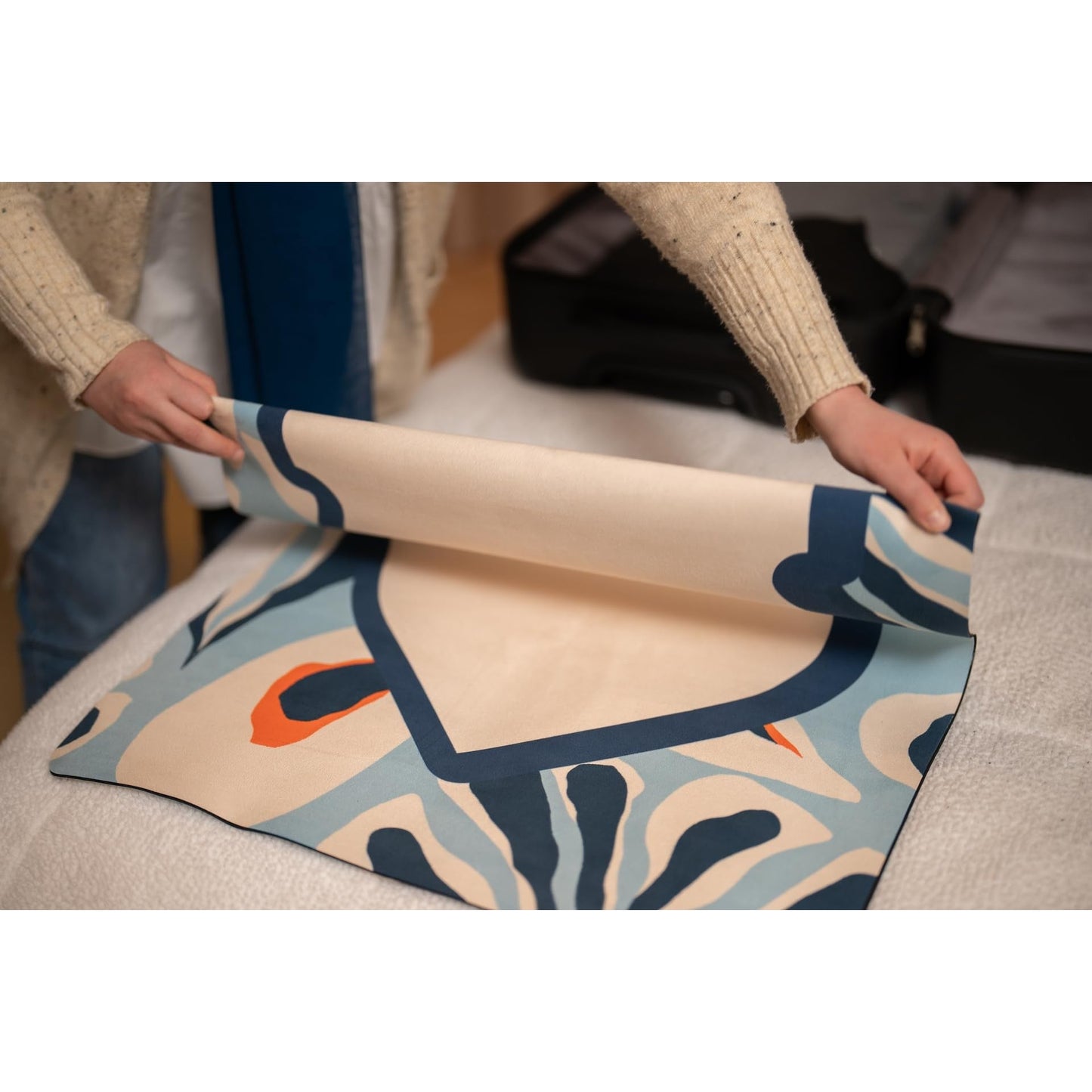 SABEEL Durable City Prayer Mat Roll with Enhanced Knee Support and Prayer Experience, Anti-Slip Microfiber Rubber - Ideal for Beginners and Practitioners - 1mm (Blue) - Medaid International