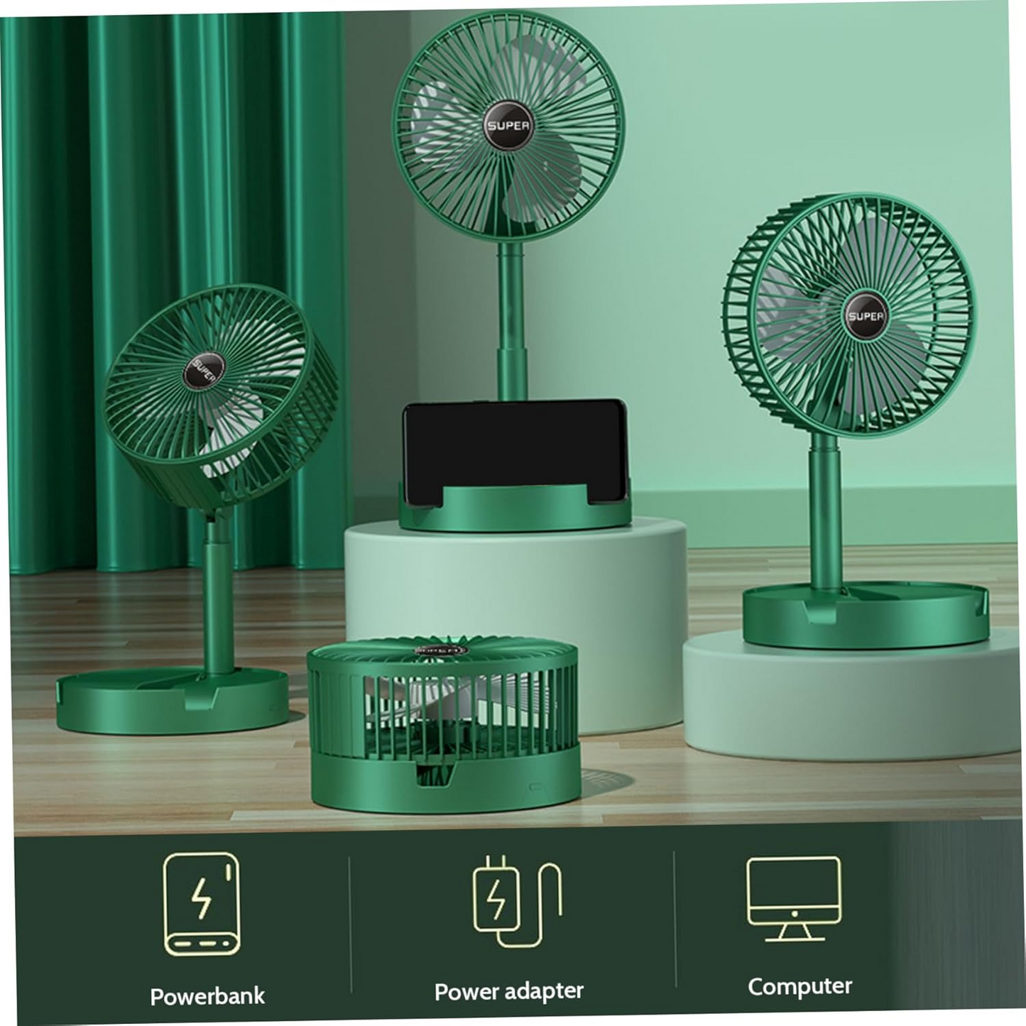 Foldable Desk Fan 3 Speeds, 180° Tilt Adjustable Rechargeable Fan with Low Noise & Long Battery Life - Medaid International