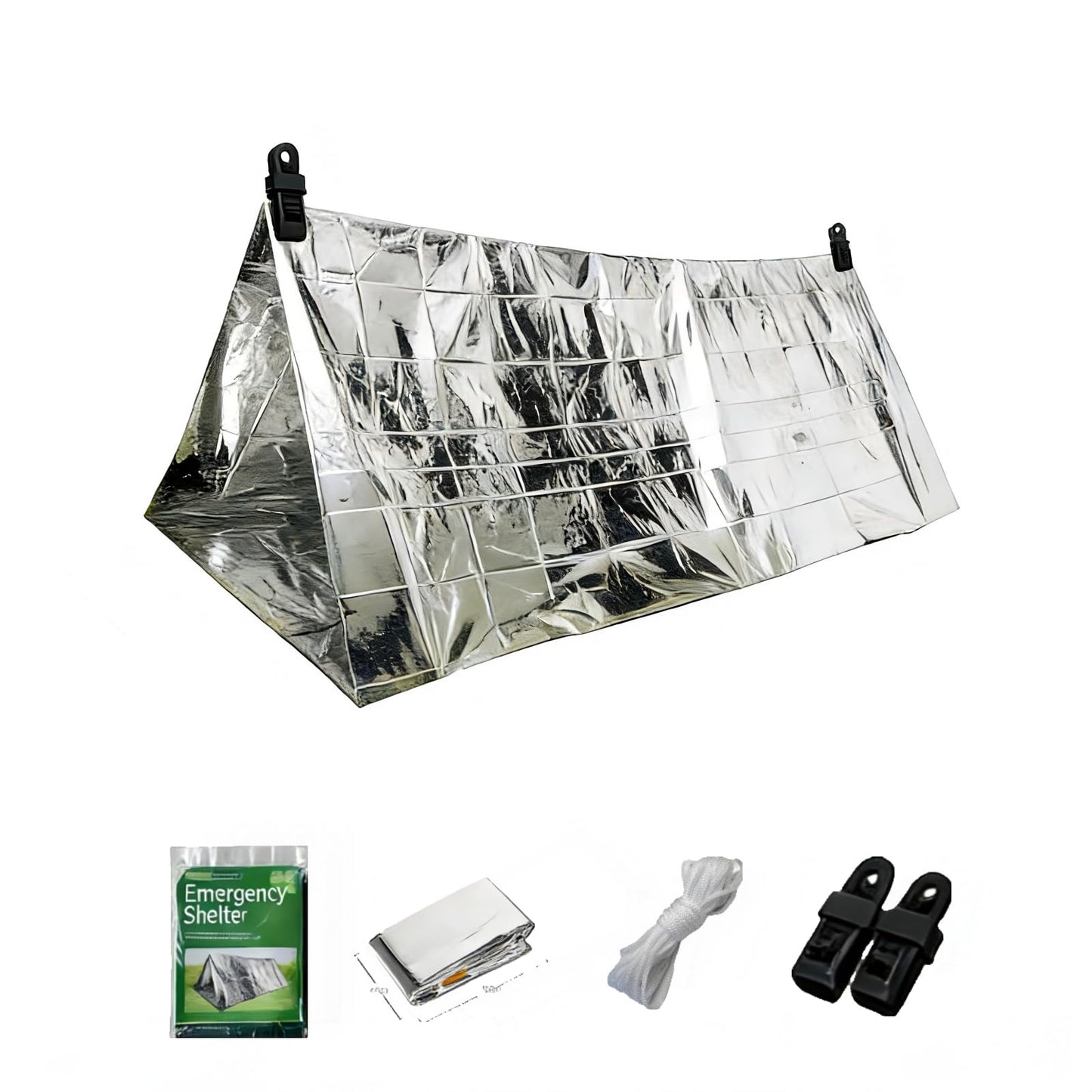 Emergency Survival Tent 2-Person Mylar Tube Tent – Windproof & Waterproof All-Weather Life Shelter, Must-Have Survival Gear for Camping, Hiking, Outdoor Emergencies & Survival Kits. Silver