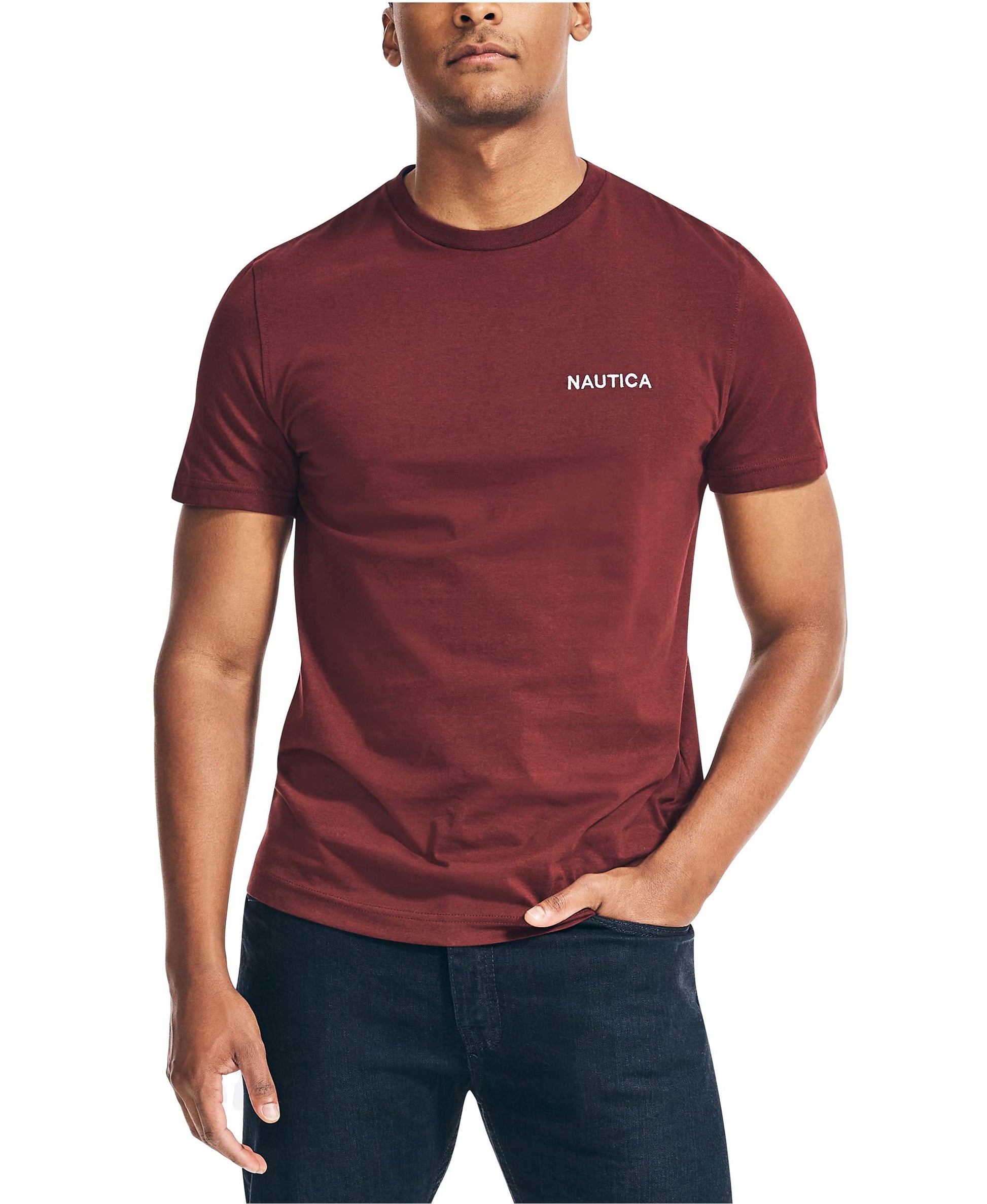 Nautica Men's Short Sleeve Solid Crew Neck T-Shirt, Royal Burgundy, Small - Medaid International
