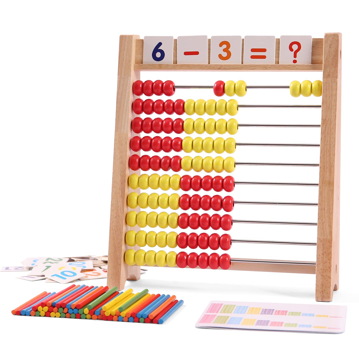 Elvozvets Wooden Abacus for Kids - Math Learning Tool with Counting Sticks & Numbers 1-100 Cards & Counters - Educational Toy for Preschool Boys & Girls - Medaid International