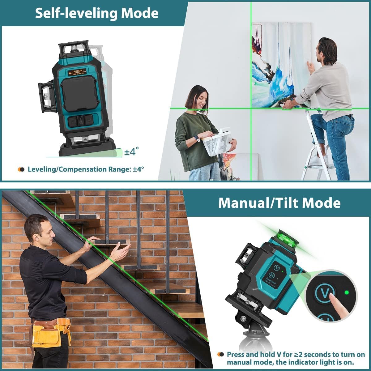 Takamine 16 Lines Green Laser Level Pro, 4x360° 4D Green Cross Line Professional for Construction, Two 360° Vertical and Two 360° Horizontal Laser Level Pulse Mode and Remote Controller - Medaid International