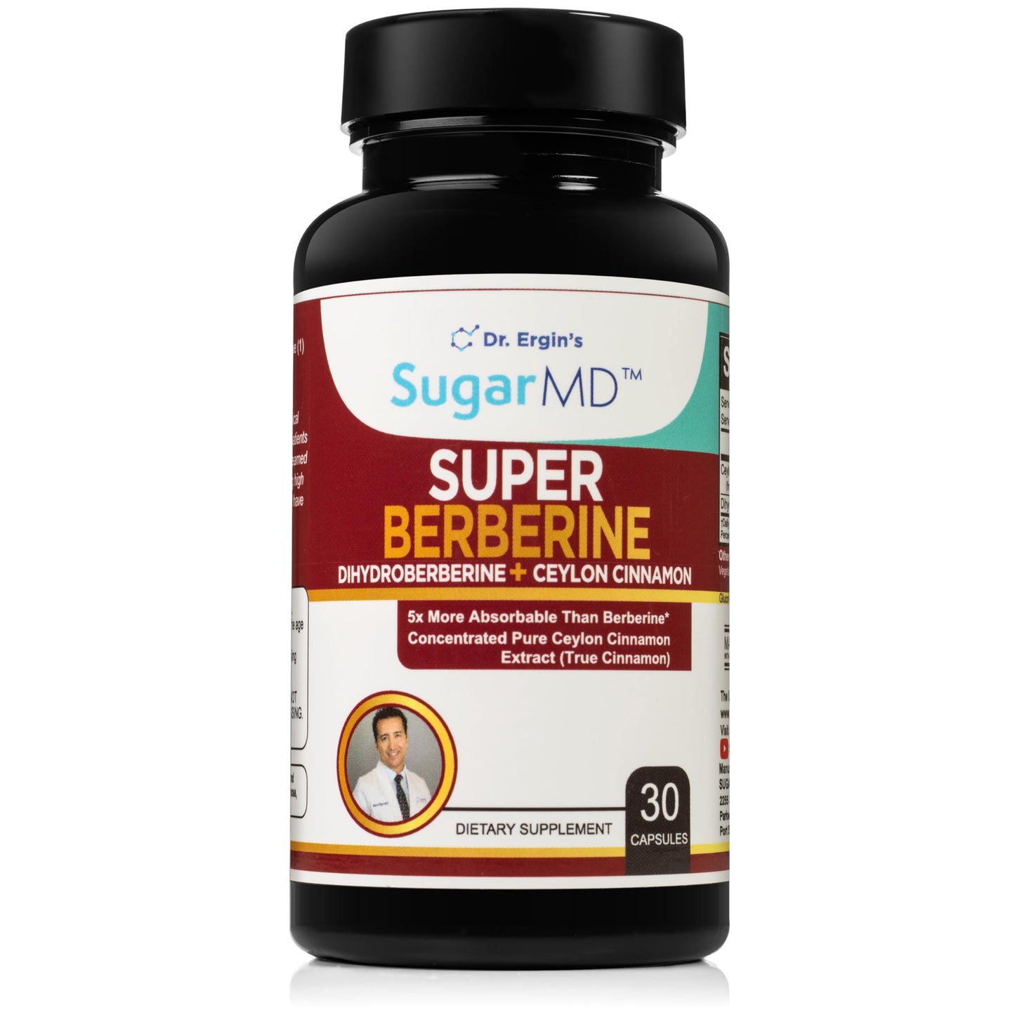 SugarMD Super Berberine Supplement – 250mg GlucoVantage Dihydroberberine with Ceylon Cinnamon - 5X More Absorbable Than Regular Berberine – 30 Capsules (30 Day Supply) - Medaid International