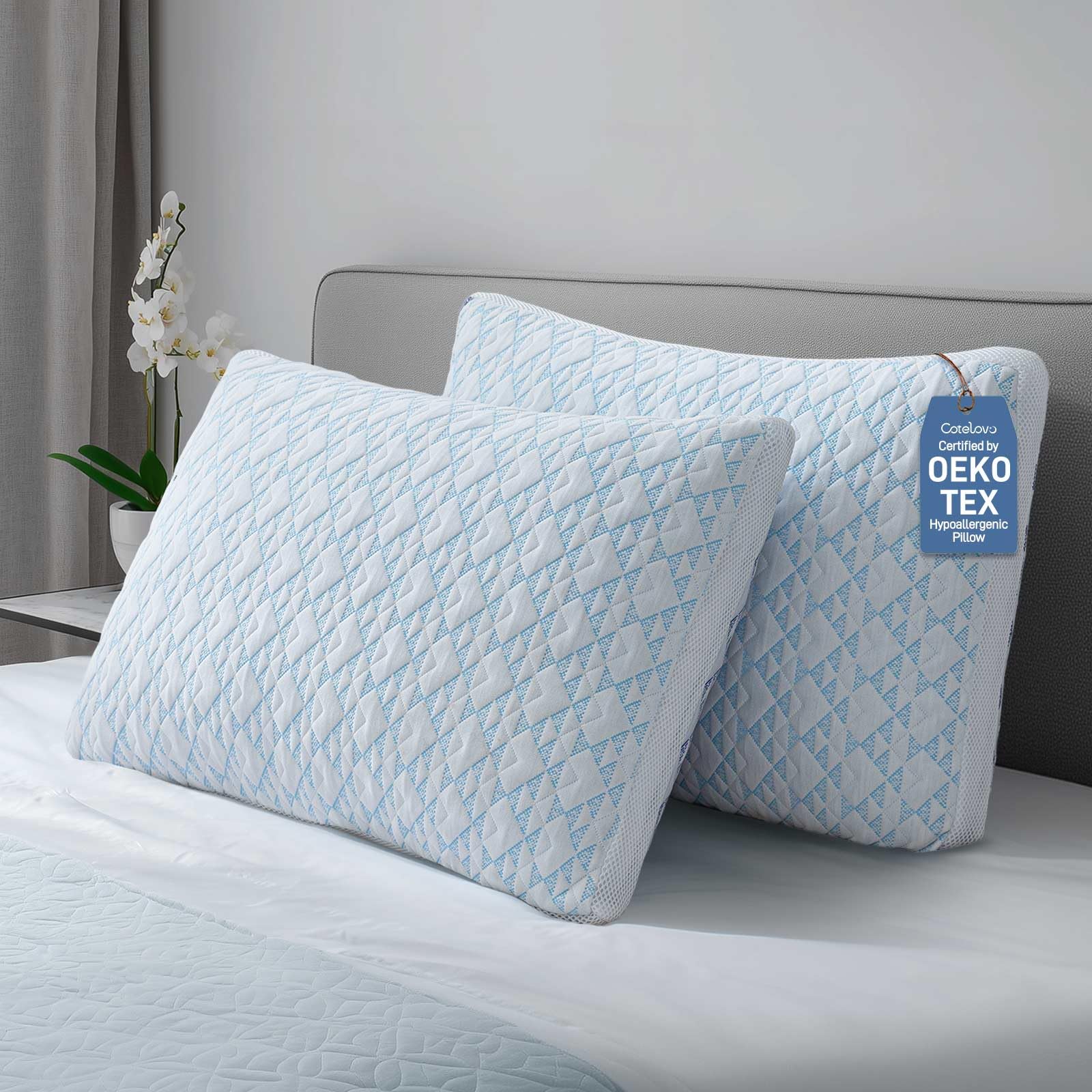 Shredded Memory Foam Cooling Soft Bamboo Viscose Pillows King Set of 2, Adjustable Hypoallergenic Hotel Quality Bed Pillows for Side, Back and Stomach Sleeper, Oeko-TEX Certified - Medaid International