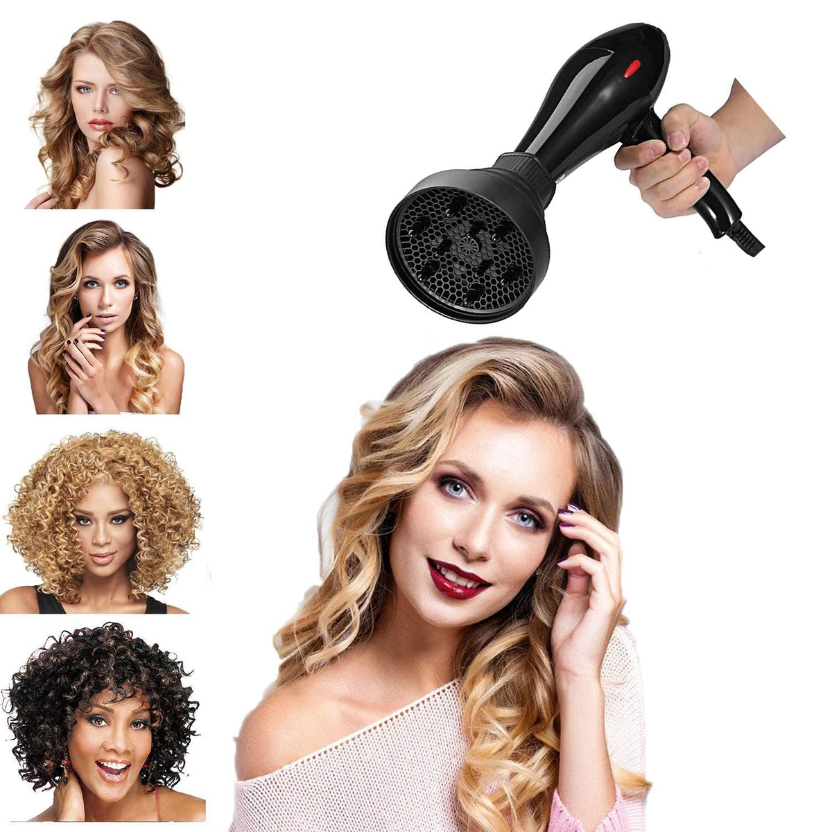 TERRIFI Universal Hair Diffuser Attachment for Hairdryers, Collapsible Professional Blow Dryer Diffuser, Adjustable Diffuser with Comb for Curly and Natural Wavy Hair, Fits Most Hair Dryers