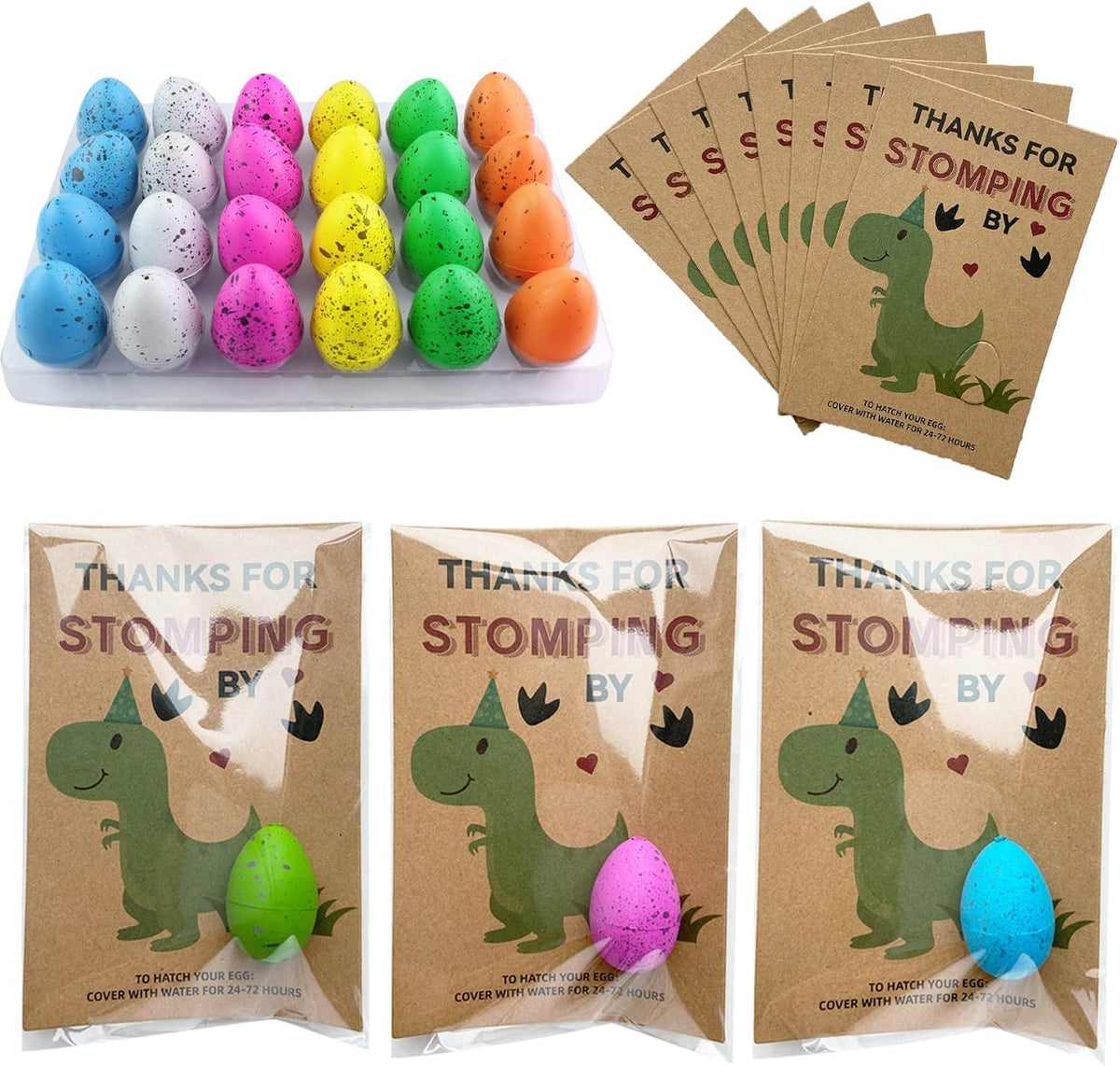 KASTWAVE Dinosaur Party Favors for Kids Birthday Parties, 24 Pack Dino Egg Hatching Cards Bulk, Exciting Boys Girls Toddler Party Supplies & Unique Decorations, Fun Dinosaur Gifts & Games