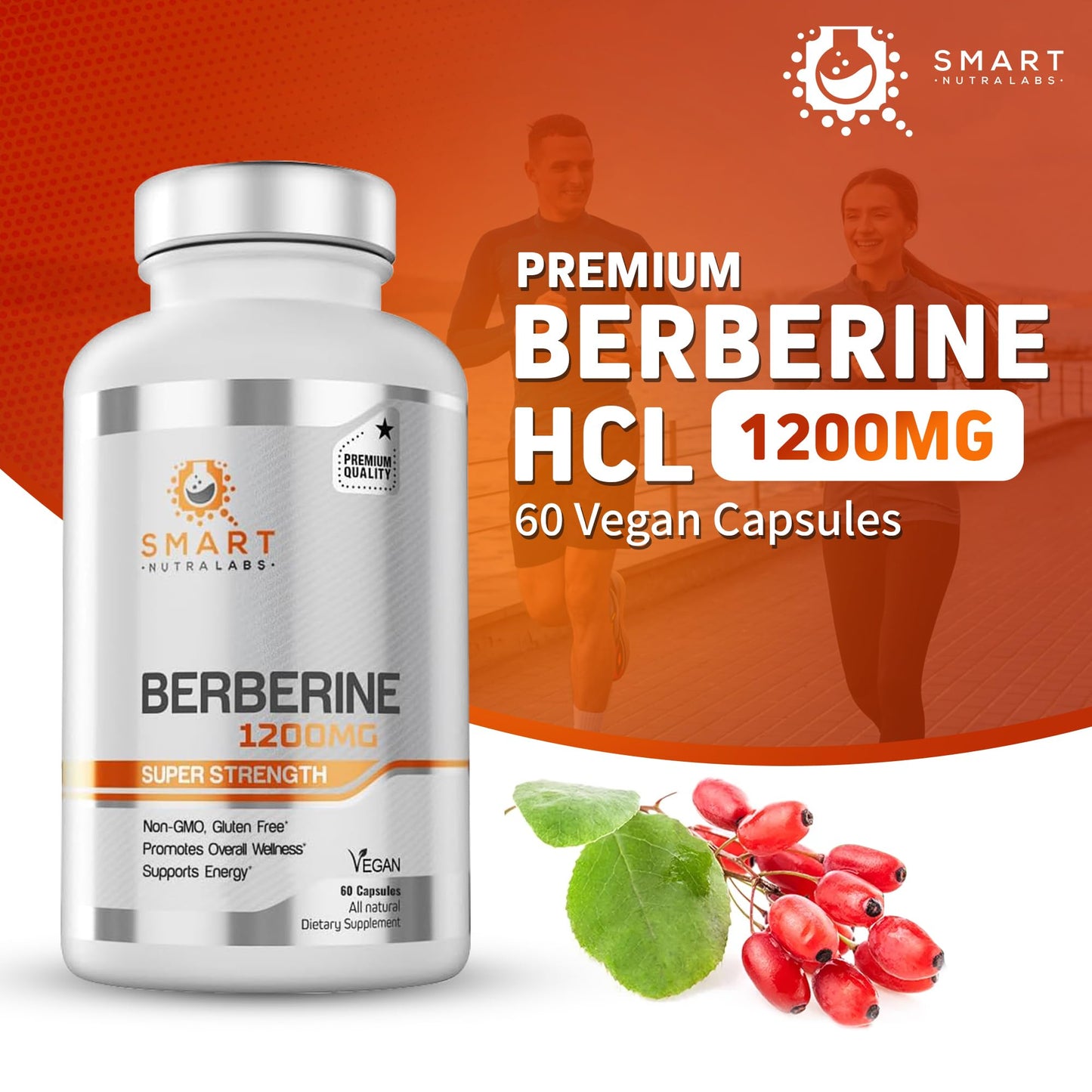 Smart Nutra Labs Premium Berberine HCL 1200mg- 60 Vegan Capsules, 100% Pure Berberine Supplement- Non-GMO, Gluten Free - Medaid International