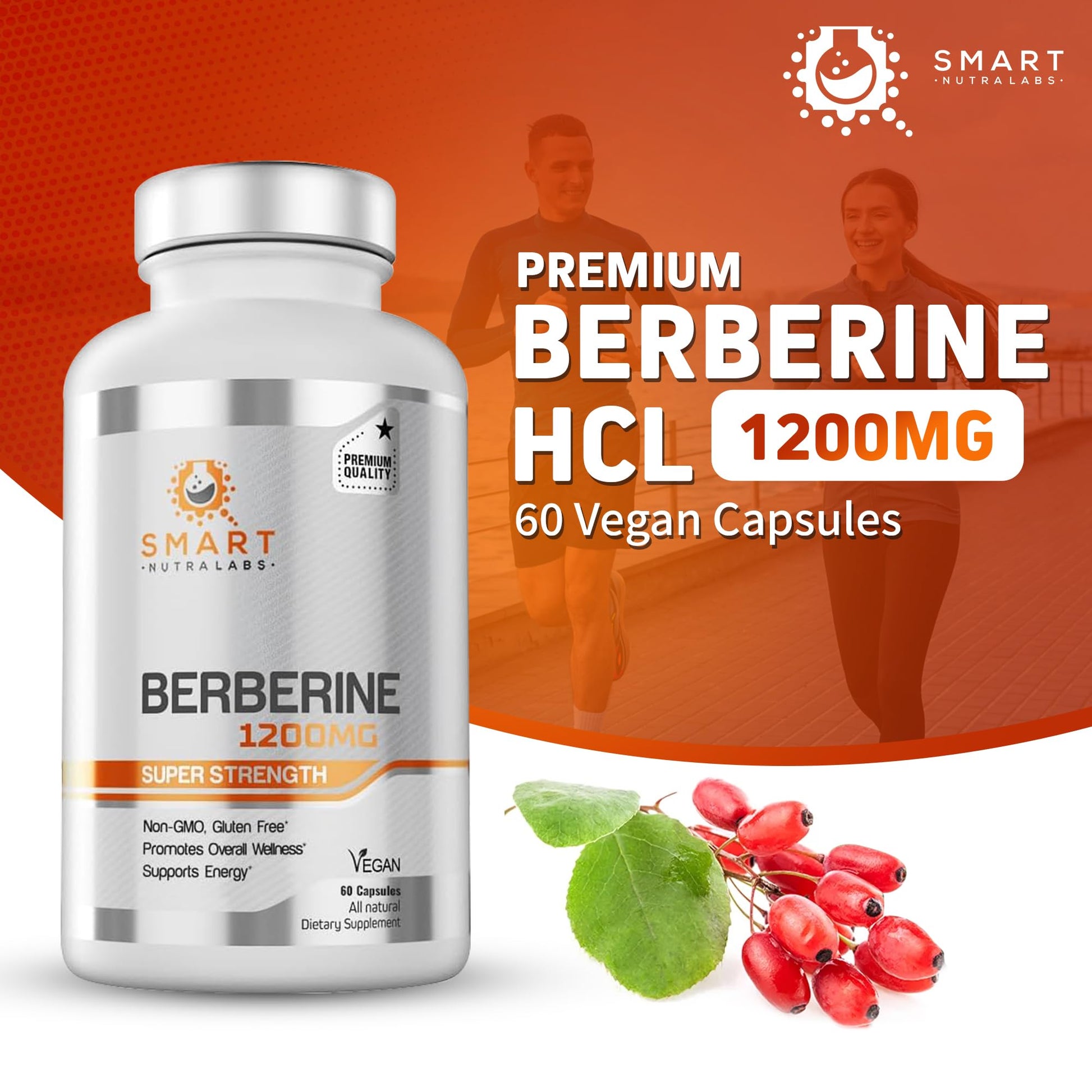 Smart Nutra Labs Premium Berberine HCL 1200mg- 60 Vegan Capsules, 100% Pure Berberine Supplement- Non-GMO, Gluten Free - Medaid International