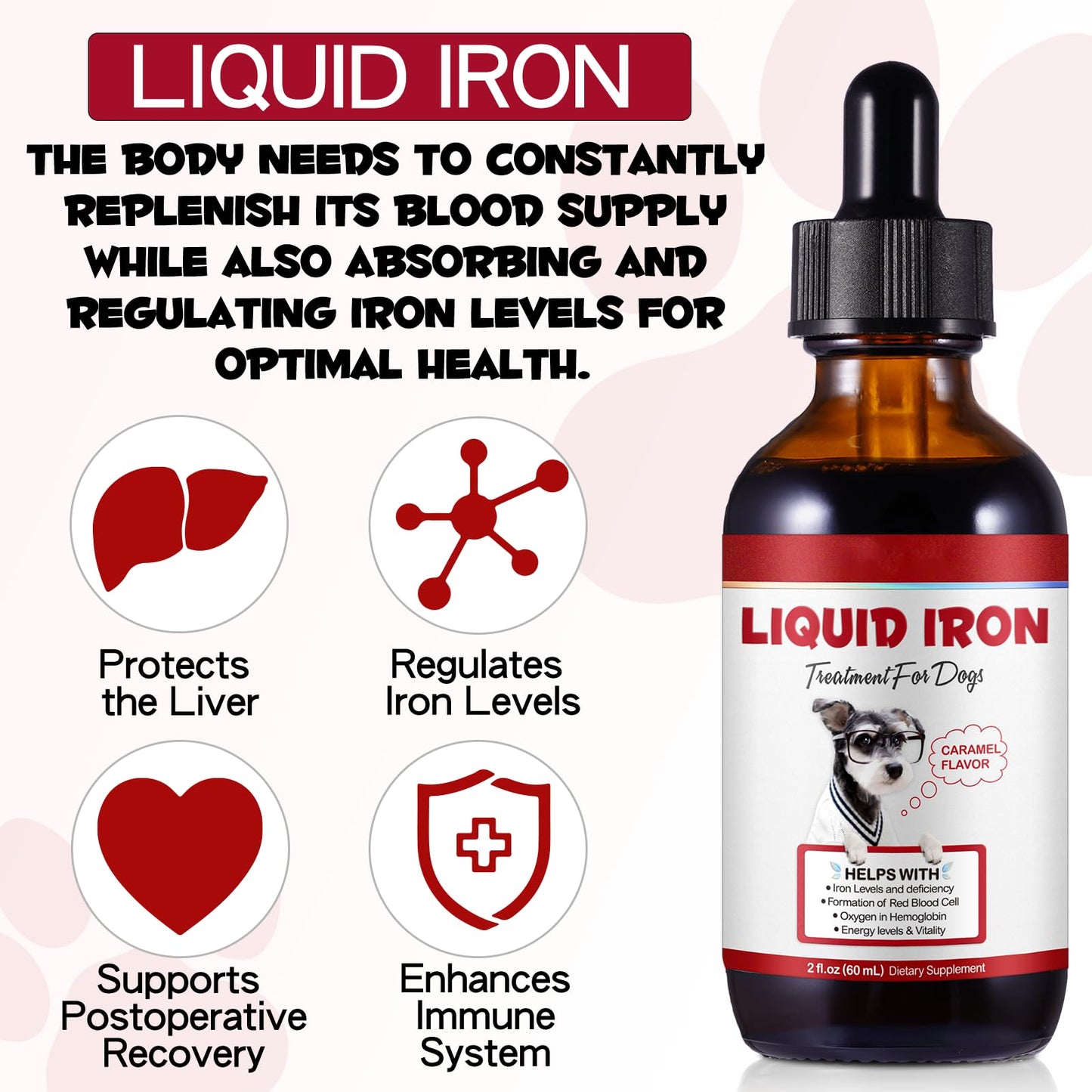Iron Supplements for Dogs, Liquid Iron for Dogs with Folate and B12 Supports Anemia, Supplement for Anemia, Promotes Blood Health 2 oz - Medaid International