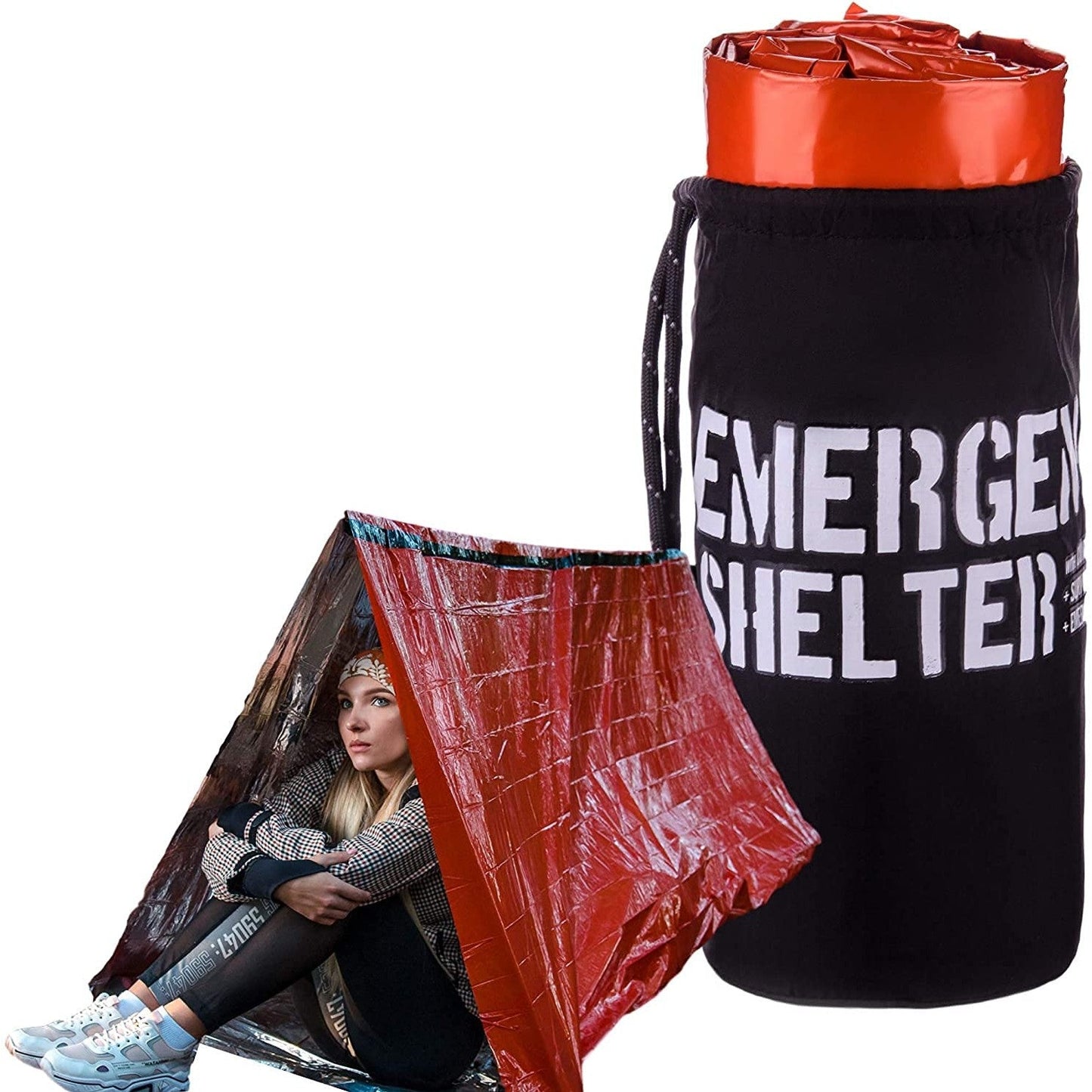 Emergency Shelter Emergency Tube Tent Survival Tarp - Rescue Gear - Emergency Kit - Reflective Mylar Survival Tent – Includes Whistle, Compass and Survival Hook Hiking Supplies Kit Camping Essentials