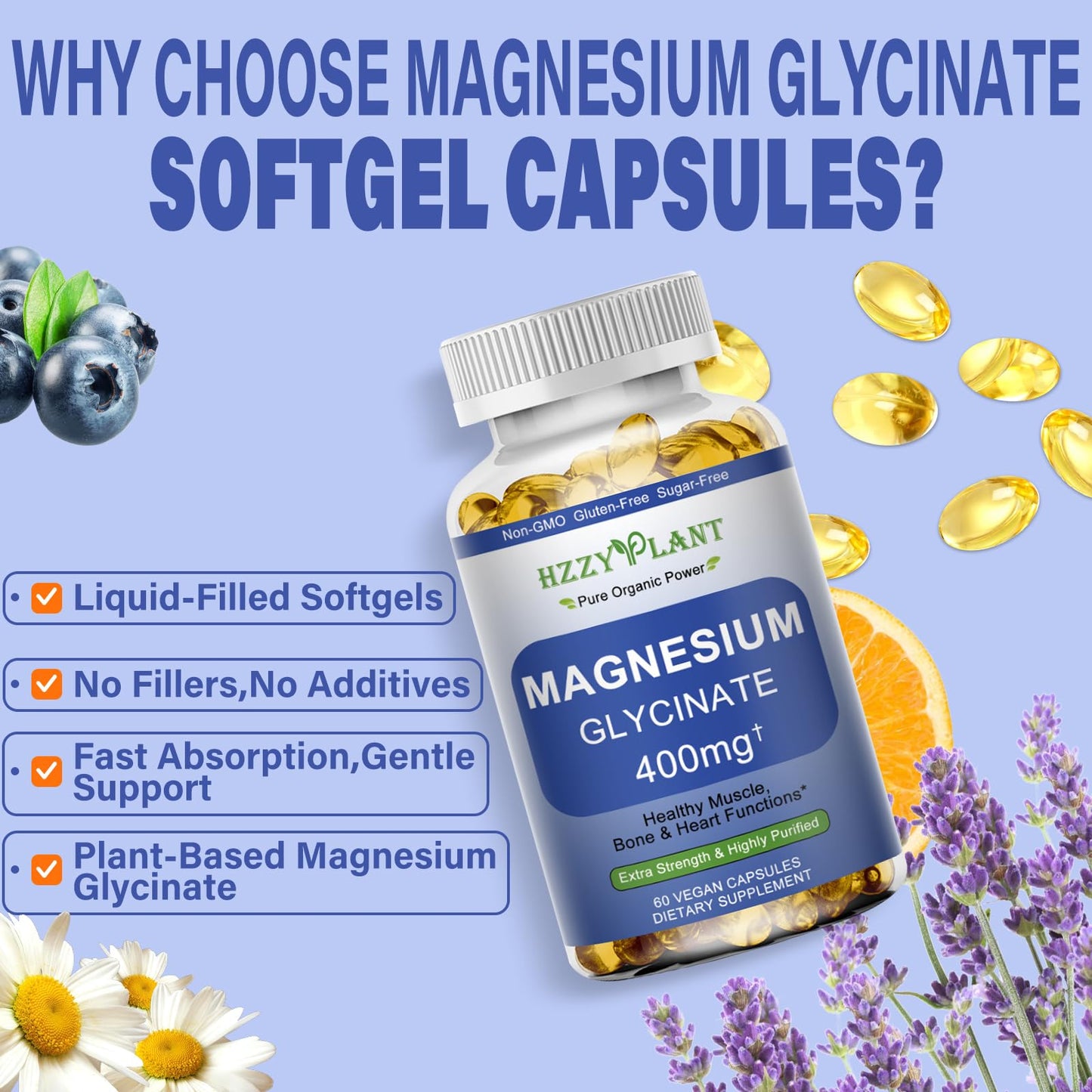 Magnesium Glycinate Softgels, High Absorption Magnesium Glycinate 400mg Supplement for Muscle, Heart, Sleep & Bone Support, Bisglycinate Softgel Capsules Supplement, Vegan, Non-GMO, 2 Month Supply - Medaid International