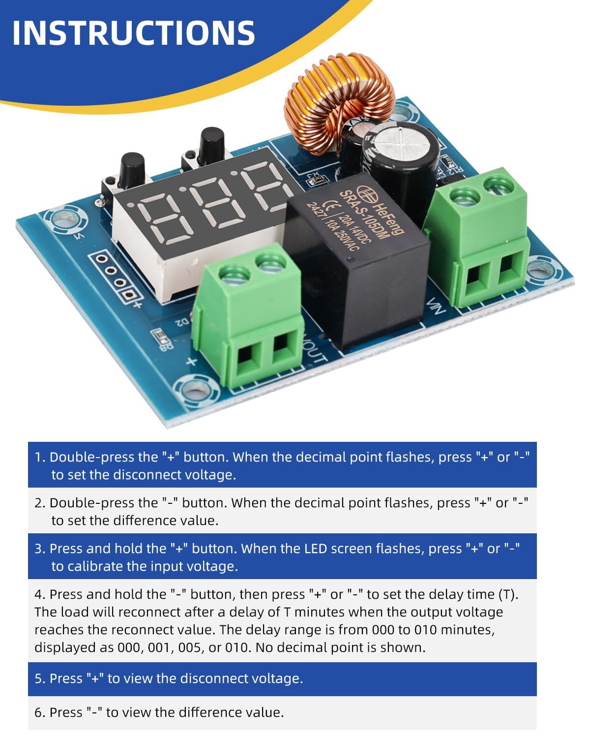 TERRIFI 4PCS DC 12V-36V Voltage Protection Module Digital Low Voltage Protector Disconnect Switch Cut Off Over Discharge Protection Module