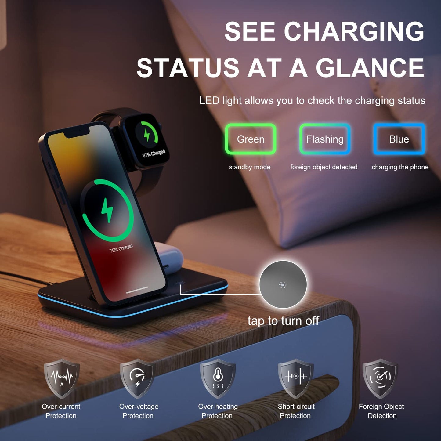 Minthouz 3 in 1 Wireless Charger, 18W Fast Wireless Charging Station for Multiple Devices Apple Watch, AirPods, Charger Stand Compatible with iPhone 15/14/13/12 Series - Black (with Adapter) - Medaid International