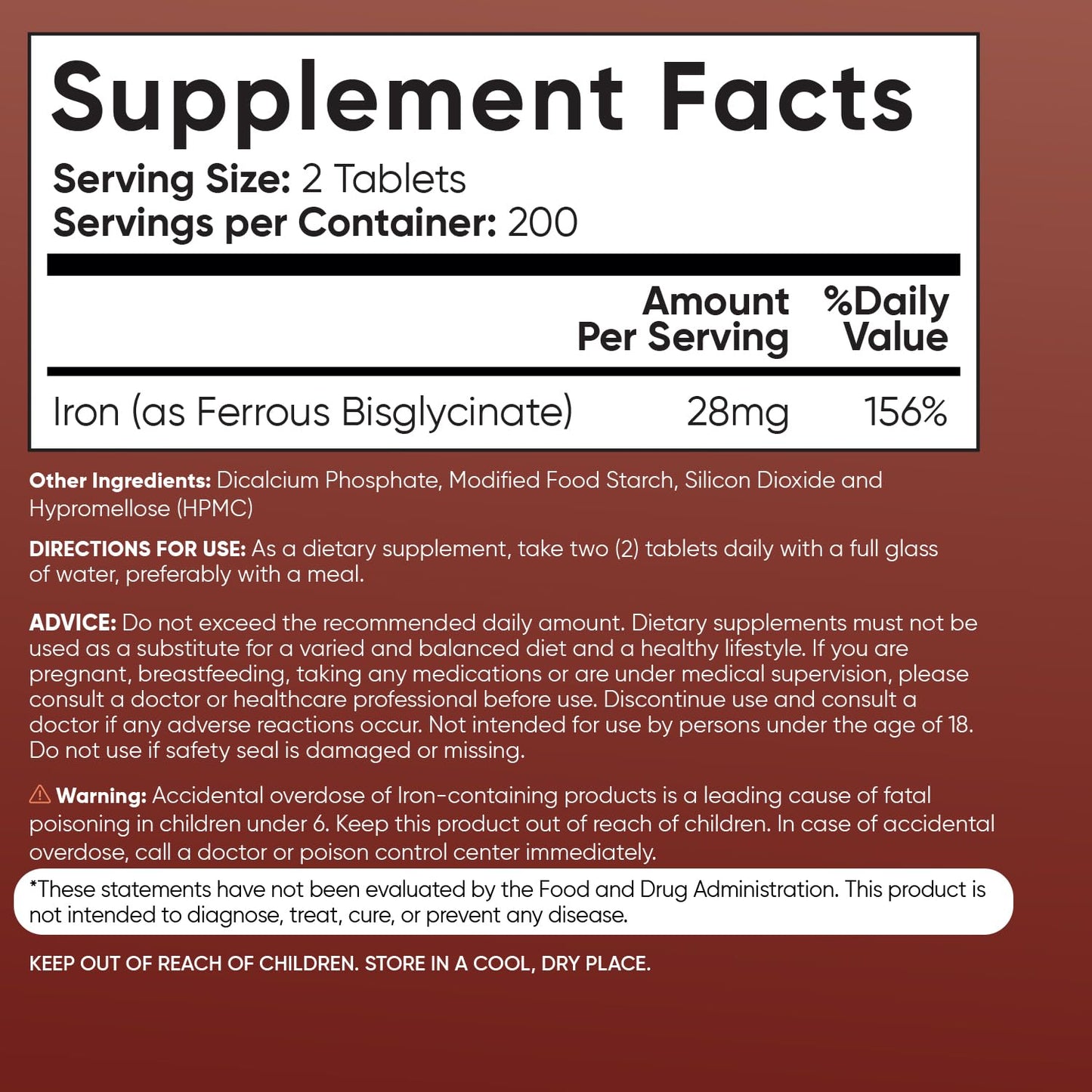 WeightWorld Iron Supplement 28mg - 400 Tablets (6+ Months Supply) - Gentle Iron Bisglycinate Supplement for Women & Men - Vegan, Non-GMO & Gluten-free - Medaid International