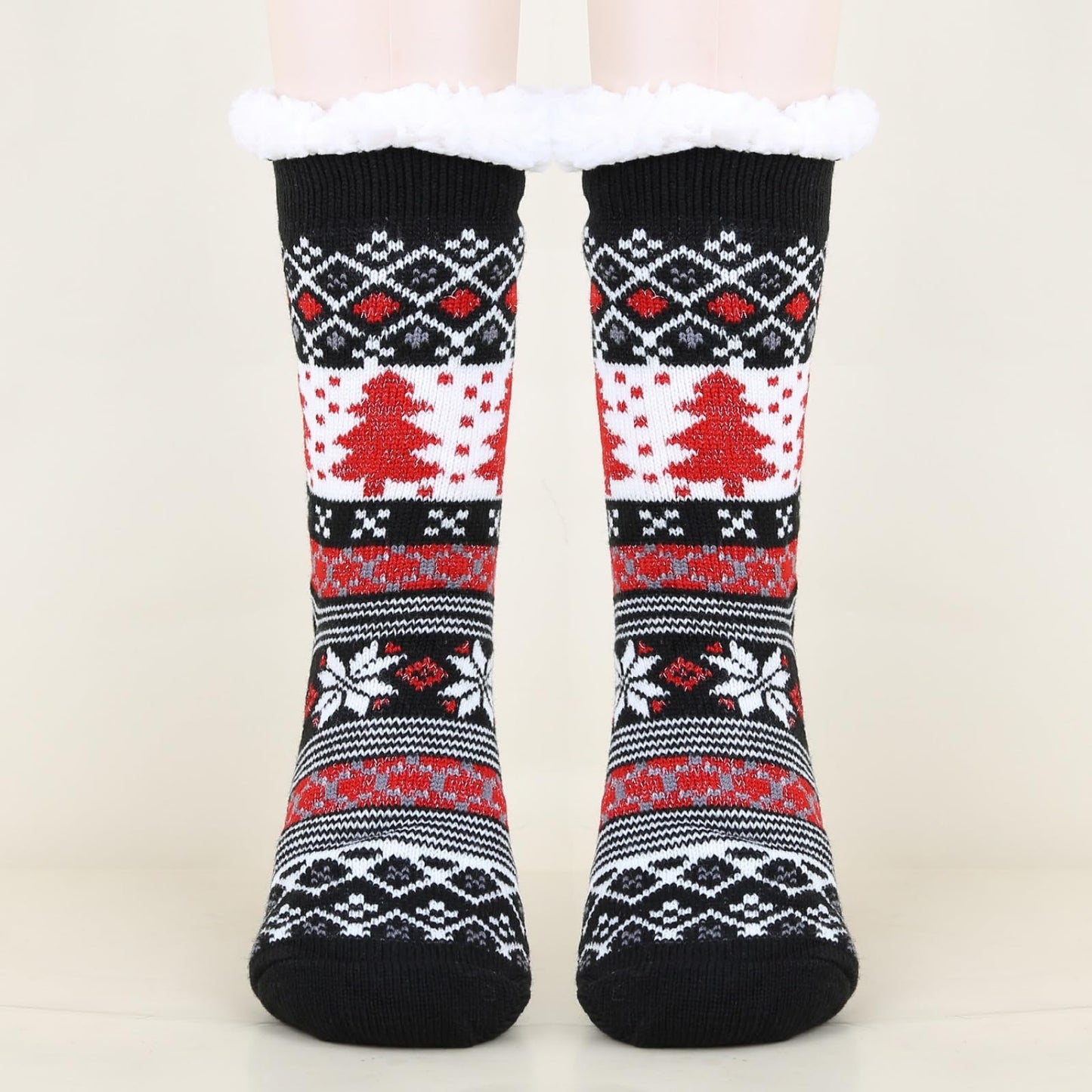 Women's Winter Cartoon Pattern Fleece Crew Socks - Soft Plush Fuzzy Sleep Socks with Non-Slip Grips | Warm, Comfortable & Fluffy for Home, Hospital & Indoor Use | Christmas Gift Idea - Medaid International