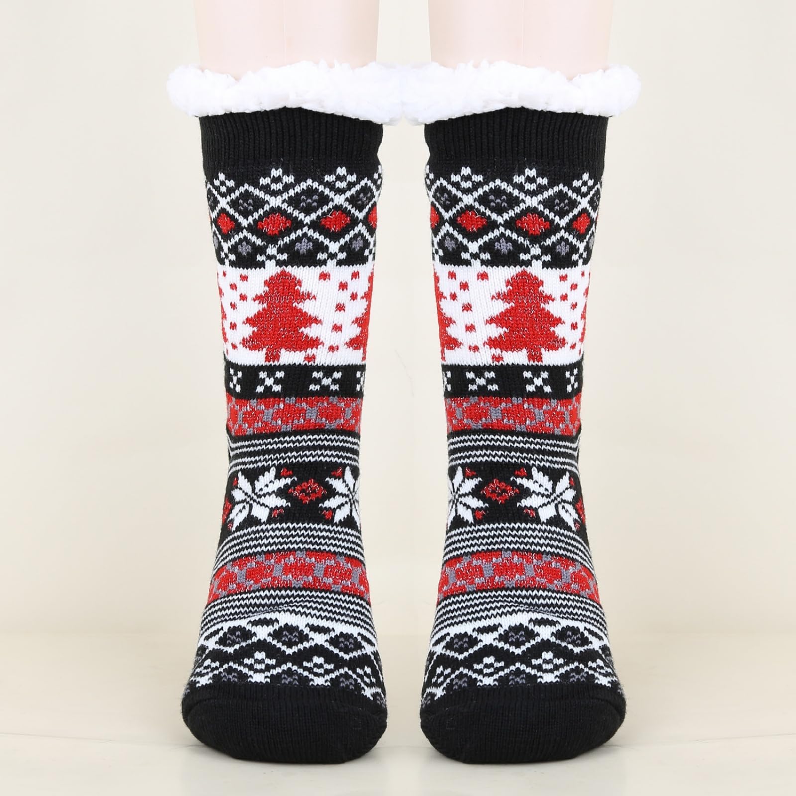 Women's Winter Cartoon Pattern Fleece Crew Socks - Soft Plush Fuzzy Sleep Socks with Non-Slip Grips | Warm, Comfortable & Fluffy for Home, Hospital & Indoor Use | Christmas Gift Idea - Medaid International