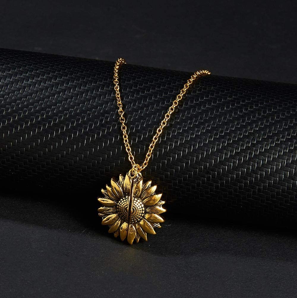 KASTWAVE You are My Sunshine Engraved Women's Necklace, Sunflower Locket Necklace Jewelry Gift