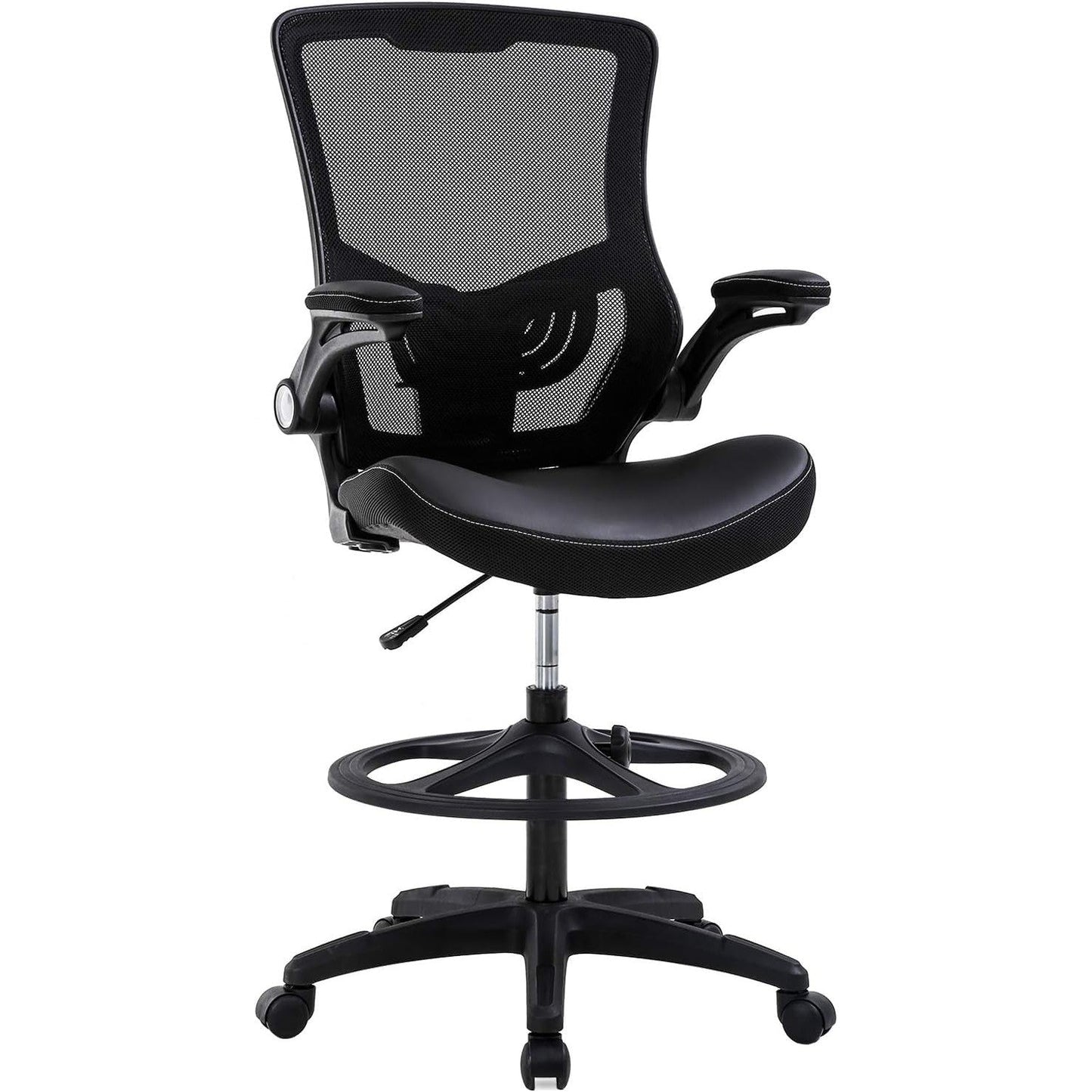 Drafting Chair Ergonomic Tall Office Chair Standing Desk Chair with Flip Up Arms Foot Rest Back Support Adjustable Height Mesh Drafting Stool, Black - Medaid International