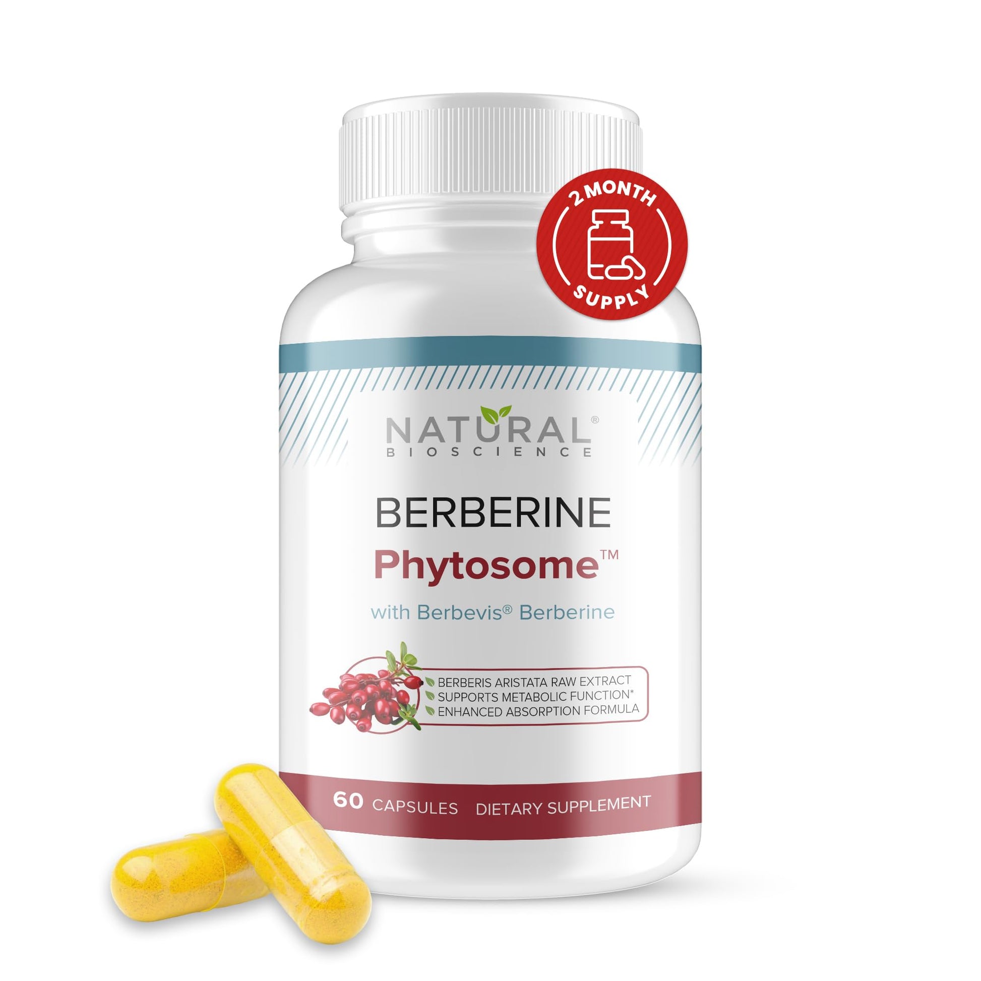 Berberine Phytosome with Berbevis, 550mg Enhanced Absorption Supplement for Metabolic Support & Heart Health, Highly Bioavailable Berberine Complex, Gluten-Free, Non-GMO, 60 Vegetarian Capsules - Medaid International